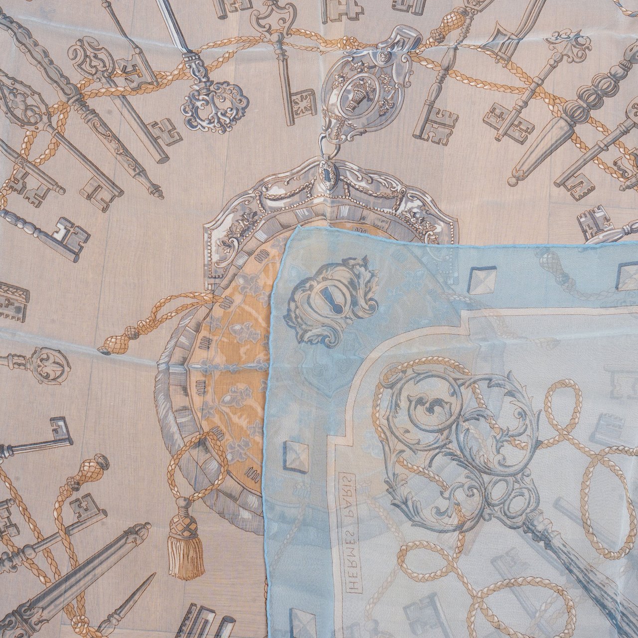 Hermès Hermès Classic "Les Clefs" Silk Carre 90 Scarf Tuch Blauw