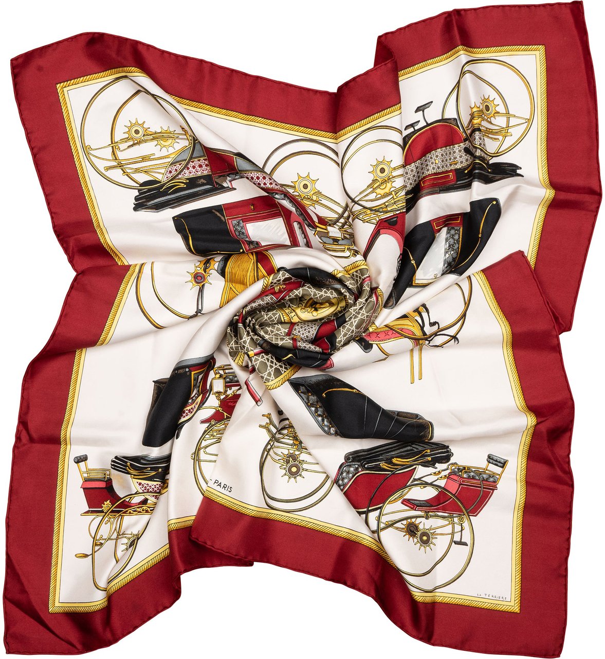 Hermès Hermès Classic "LES VOITURES A TRANSOFRMATION" Silk Carre 90 Scarf Tuch Rood