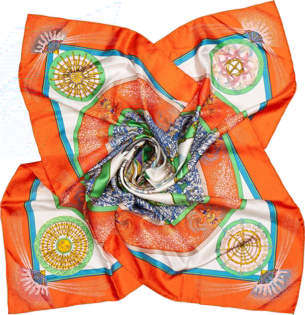 Hermès Hermès Classic "Fireworks" Silk Carre 90 Scarf Tuch Oranje