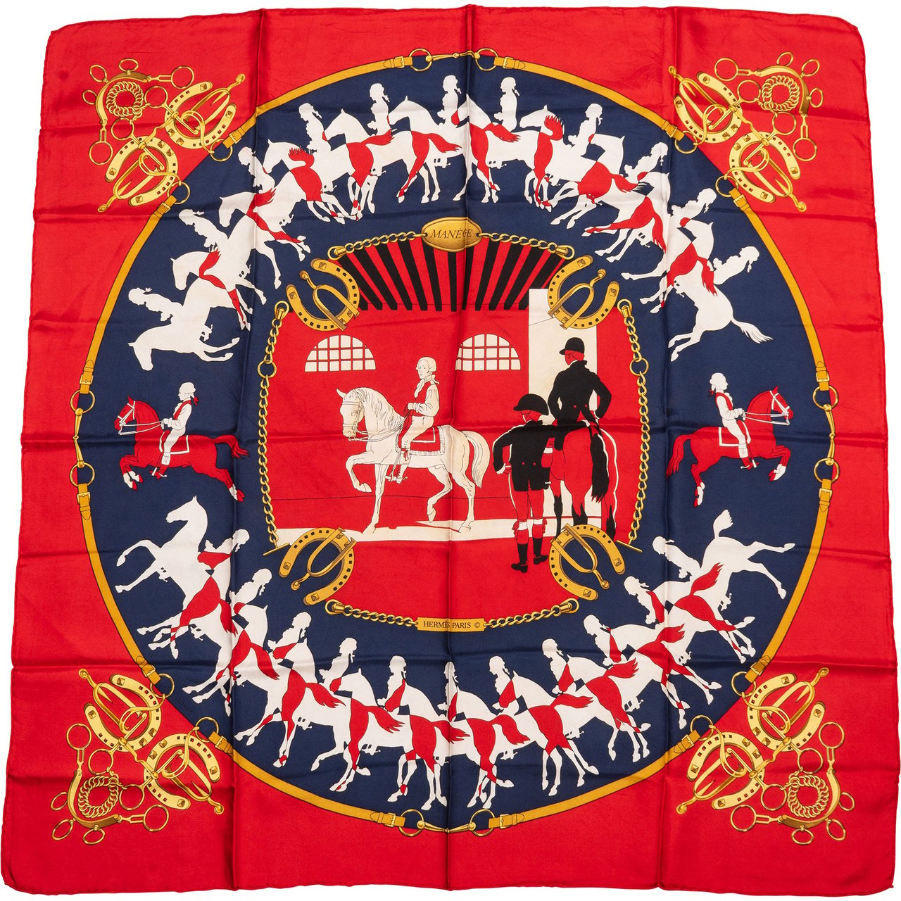 Hermès Classic "MANÉGE" Silk Carre 90 Scarf Tuch Rood