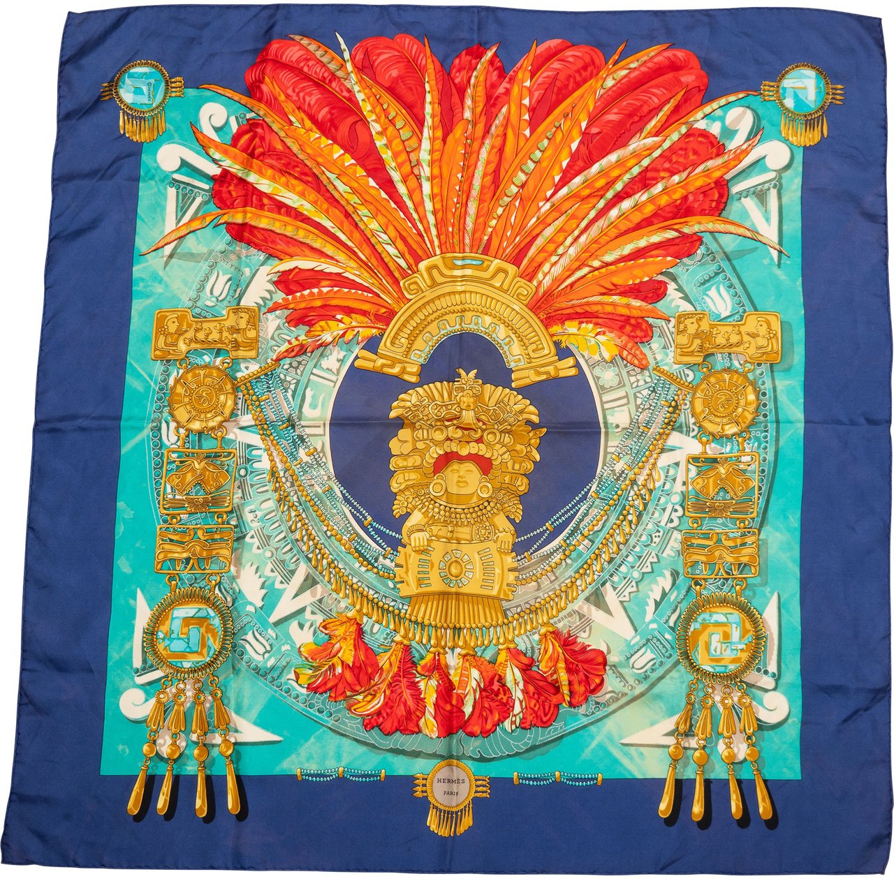 Hermès Hermès Classic "Mexique" Silk Carre 90 Scarf Tuch Blauw