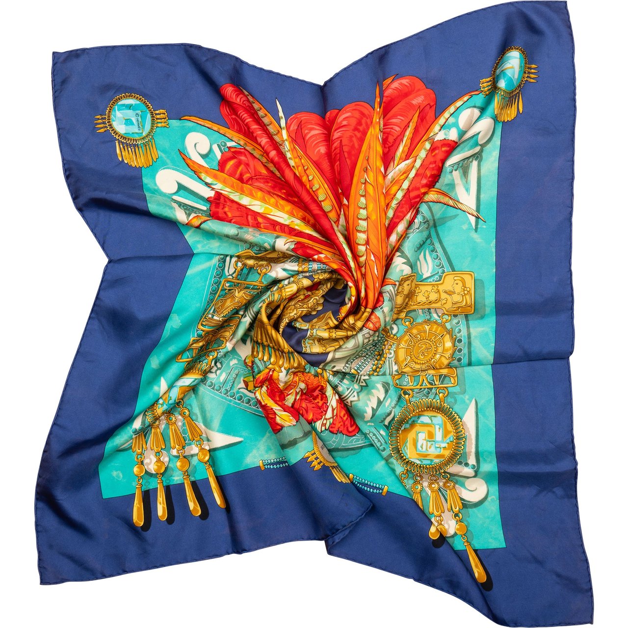 Hermès Hermès Classic "Mexique" Silk Carre 90 Scarf Tuch Blauw