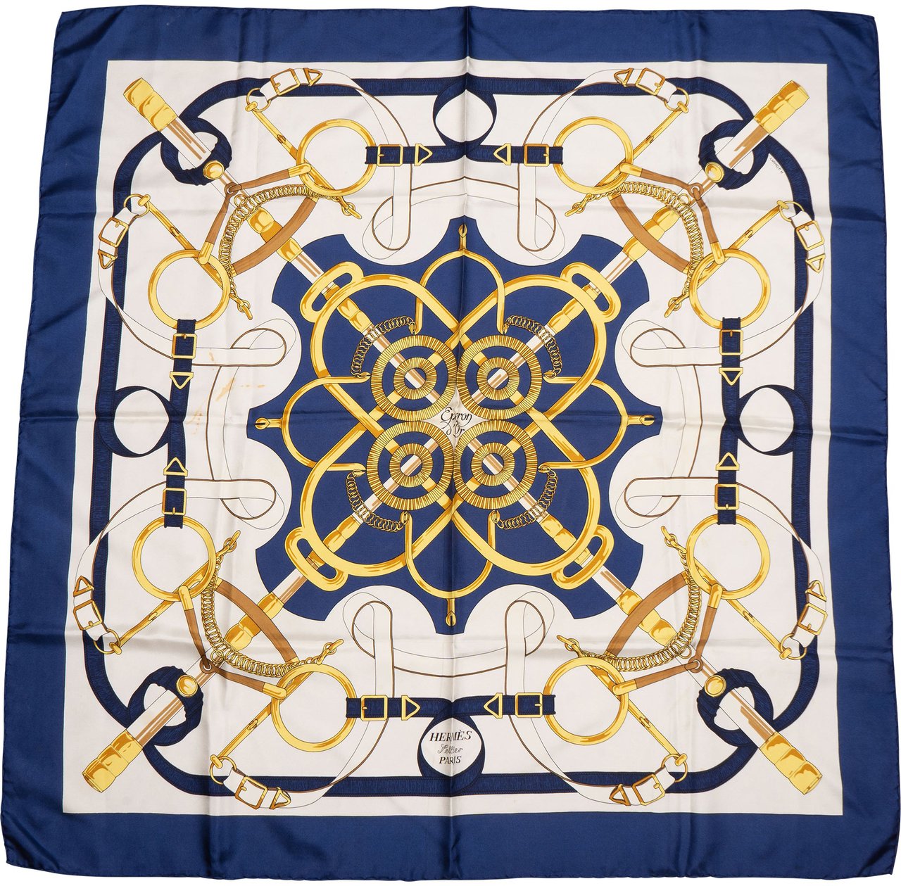 Hermès Hermès Classic "Eperon d´Or" Silk Carre 90 Scarf Tuch Blauw