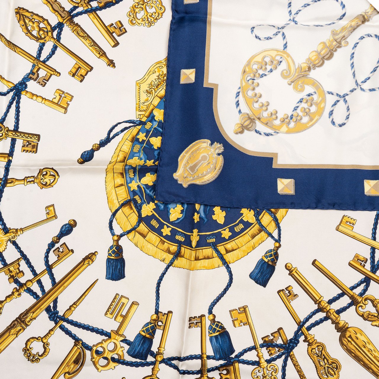 Hermès Hermès Classic "Les Clefs" Silk Carre 90 Scarf Tuch Blauw