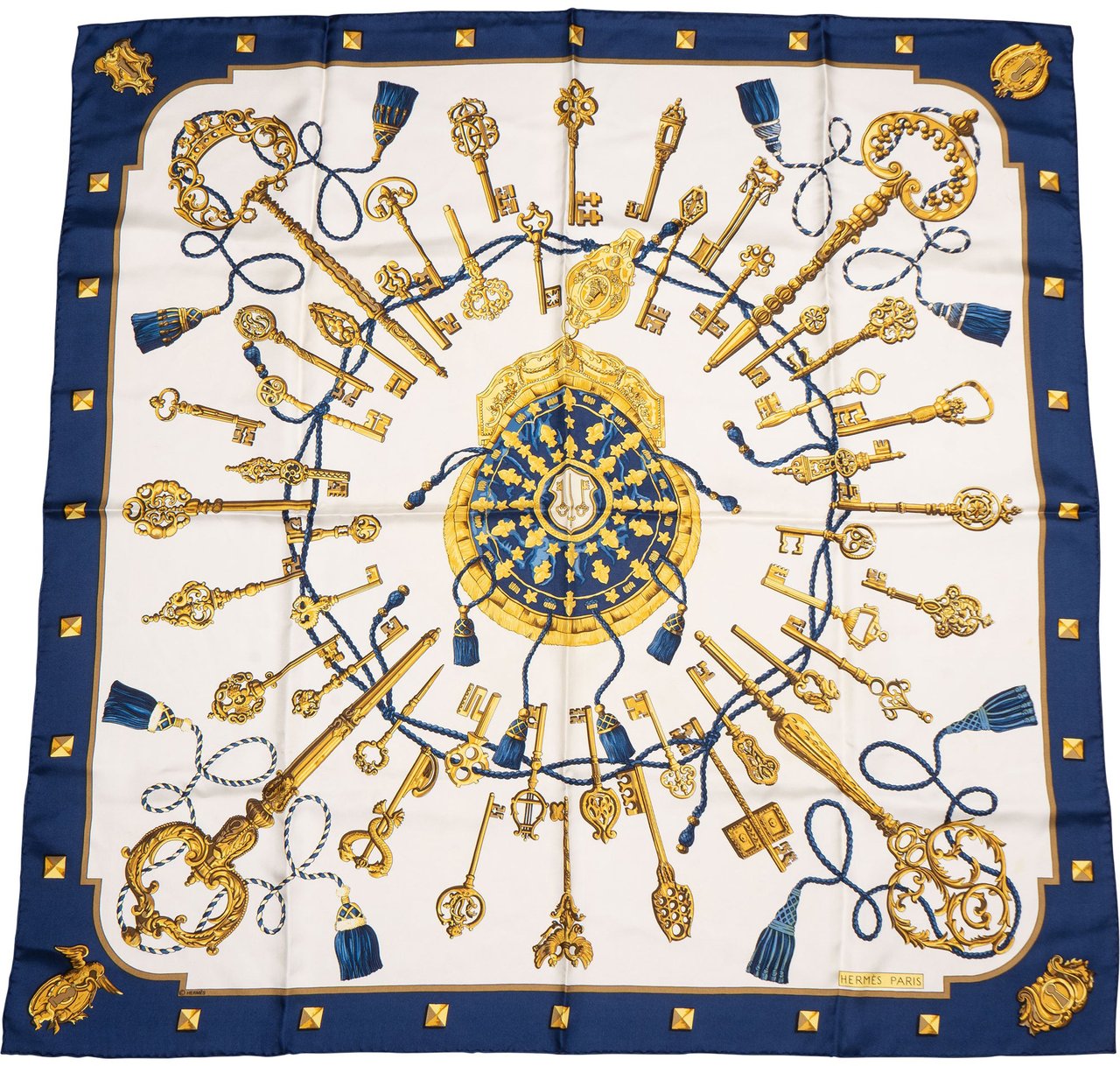 Hermès Hermès Classic "Les Clefs" Silk Carre 90 Scarf Tuch Blauw