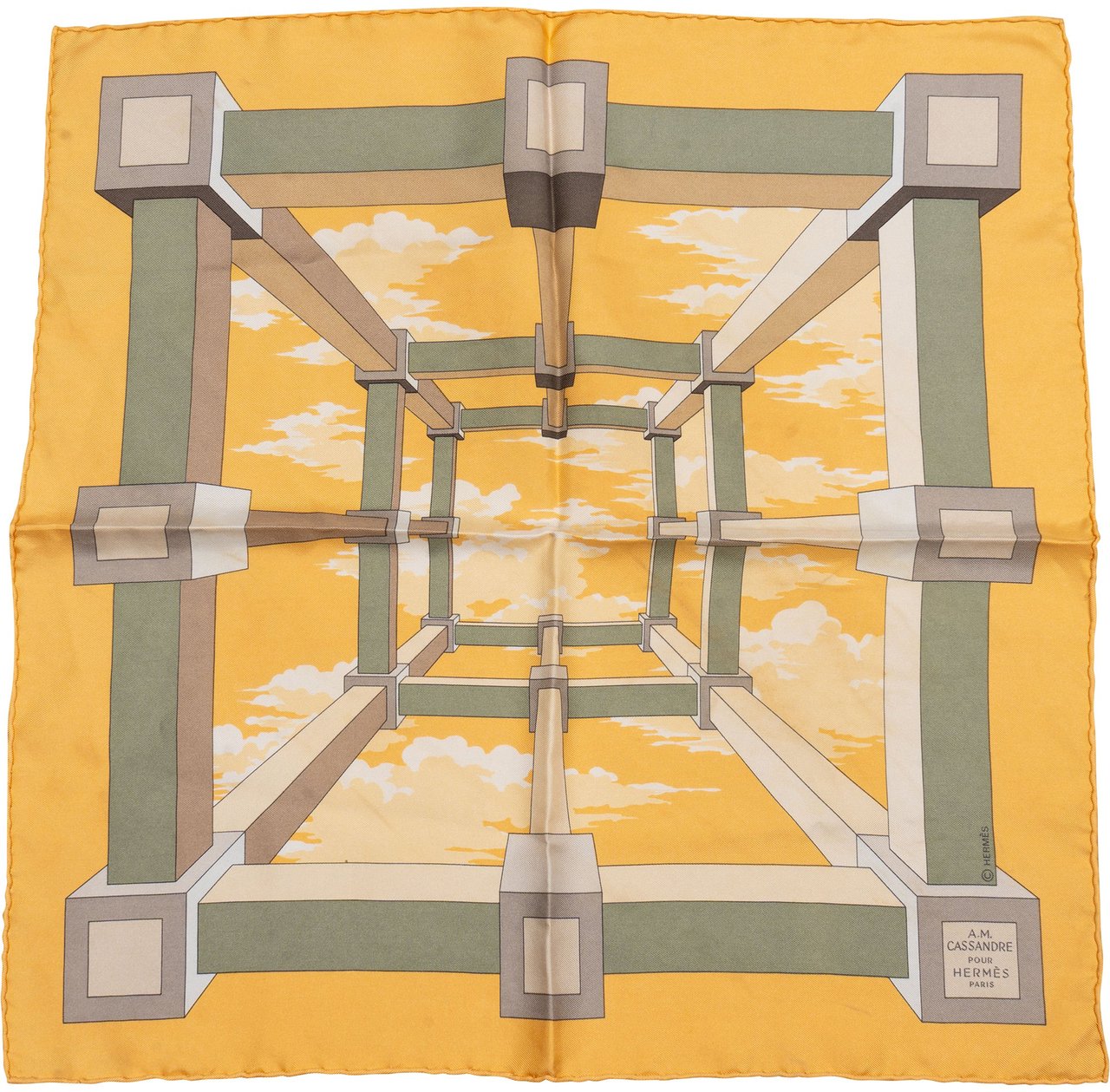 Hermès Hermès Classic "Perspective" Silk Carre 45 Scarf Tuch Geel