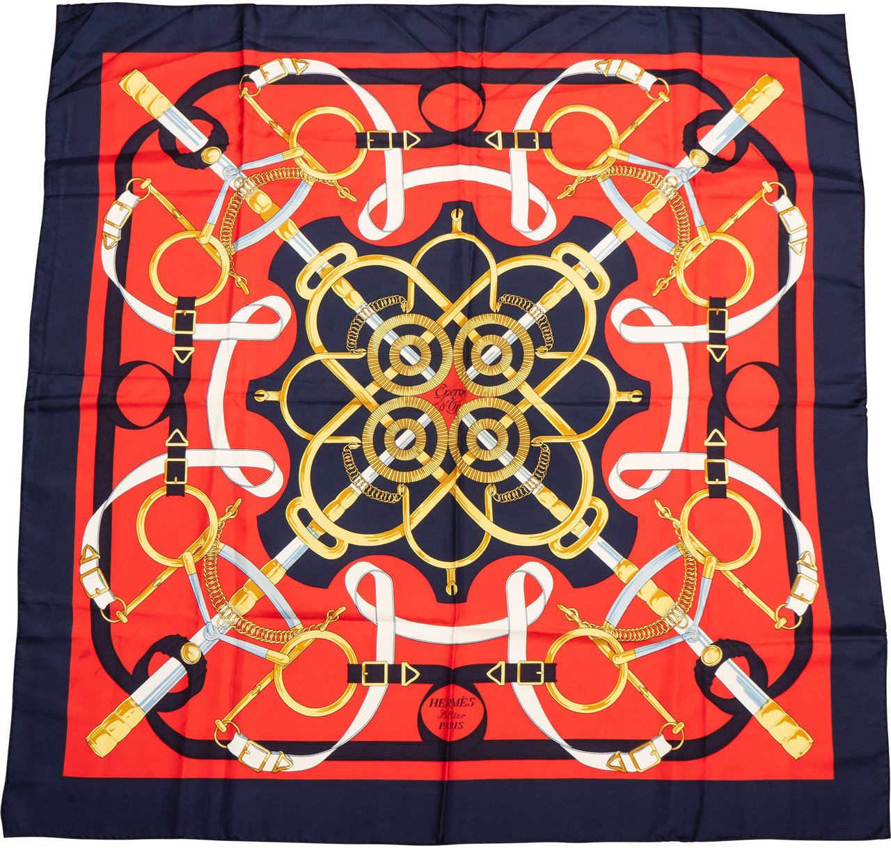 Hermès Classic "Eperon d´Or" Silk Carre 90 Scarf Tuch Rood