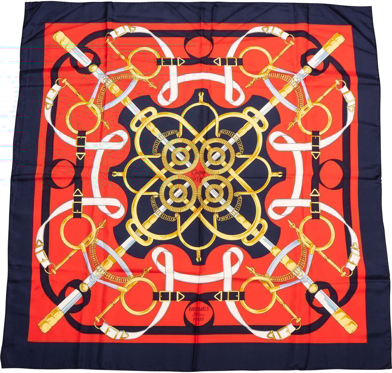 Hermès Hermès Classic "Eperon d´Or" Silk Carre 90 Scarf Tuch Rood