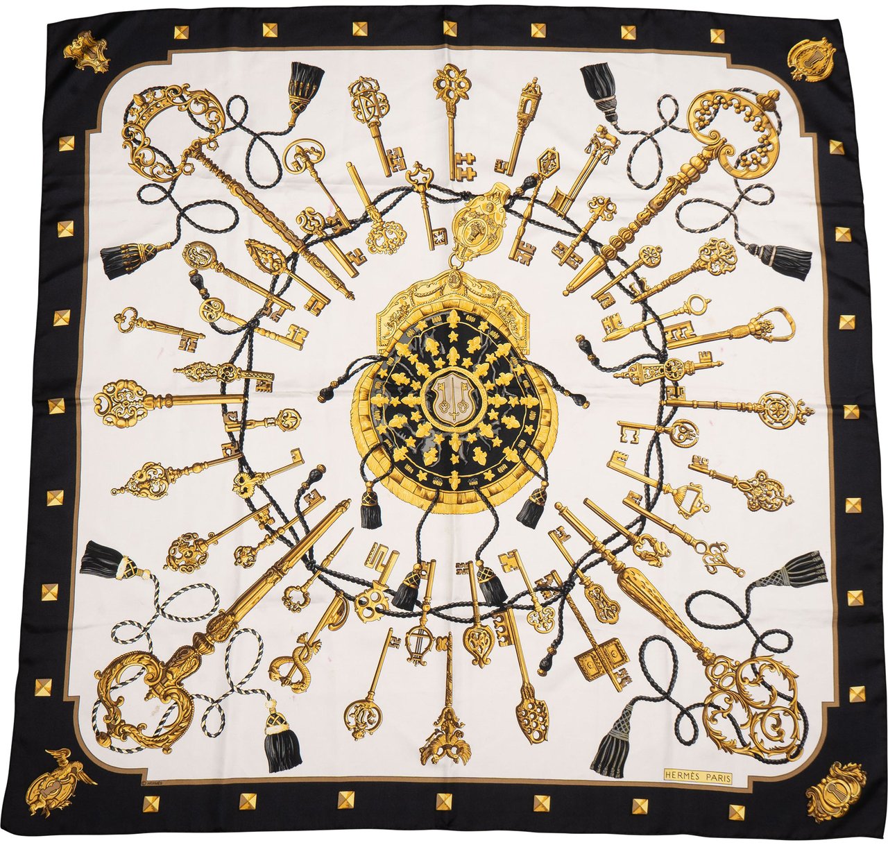 Hermès Hermès Classic "Les Clefs" Silk Carre 90 Scarf Tuch Zwart