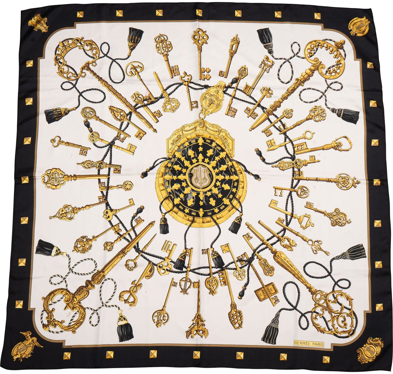 Hermès Hermès Classic "Les Clefs" Silk Carre 90 Scarf Tuch Zwart