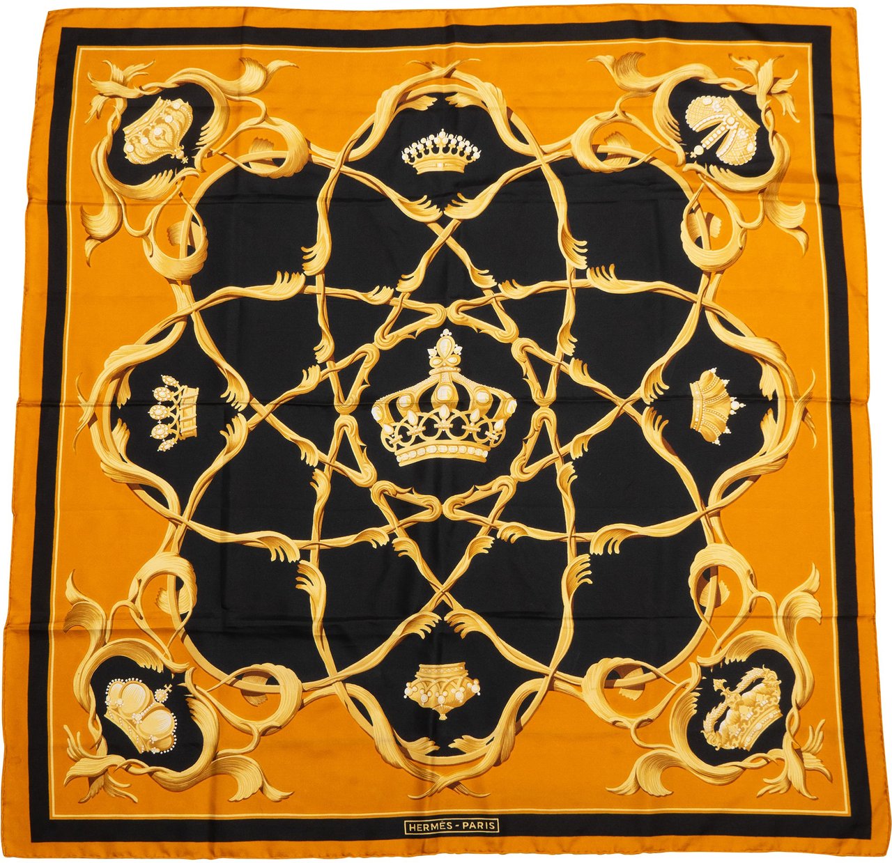 Hermès Classic "Krona" Silk Carre 90 Scarf Tuch Geel