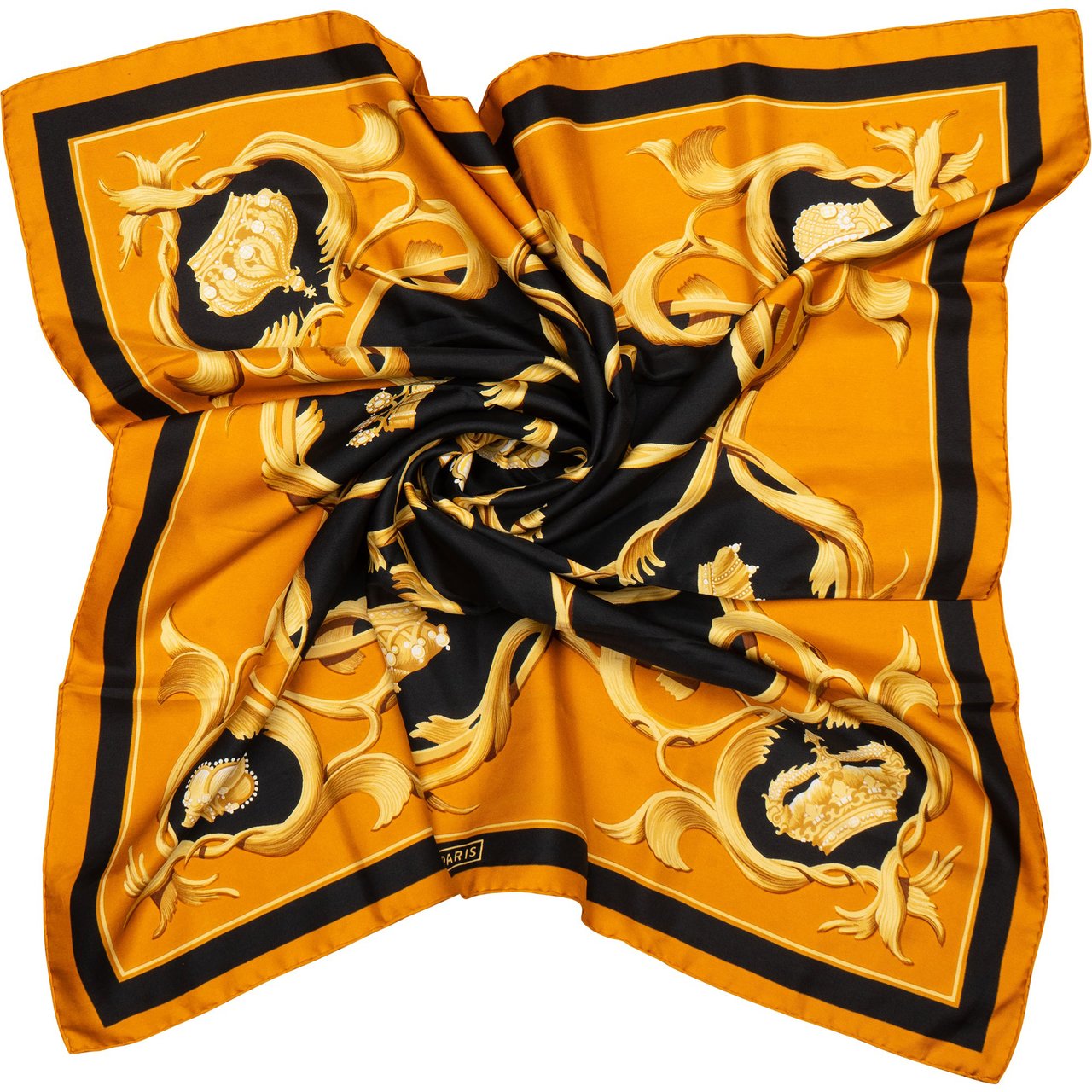Hermès Classic "Krona" Silk Carre 90 Scarf Tuch Geel