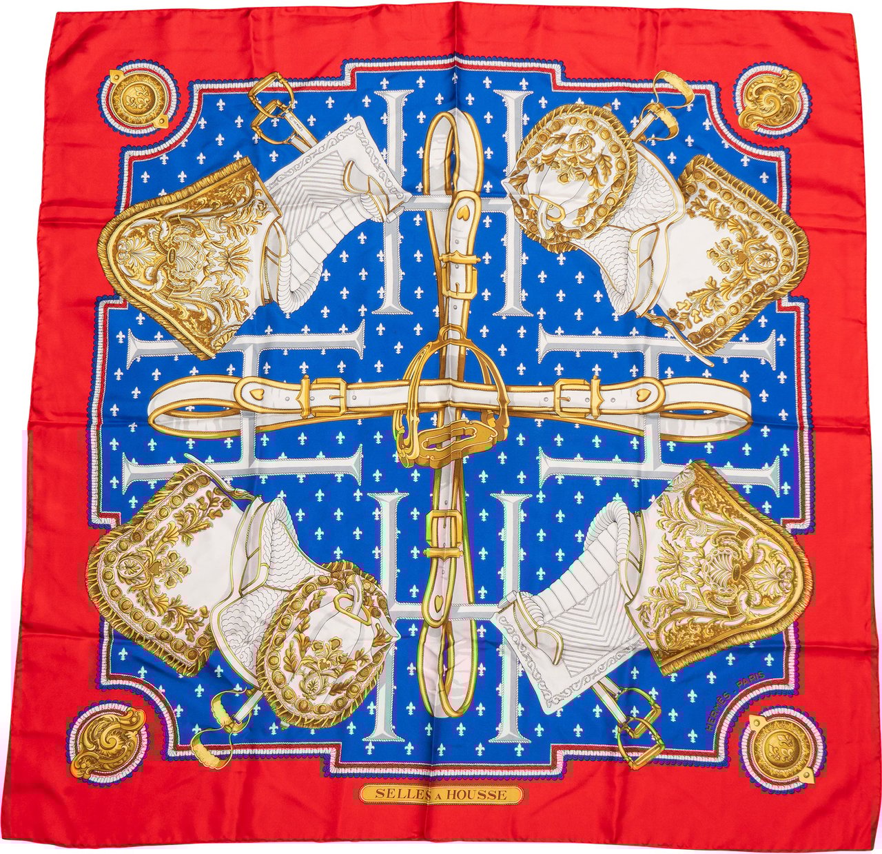Hermès Hermès Classic "SELLES A HOUSSE" Silk Carre 90 Scarf Tuch Rood