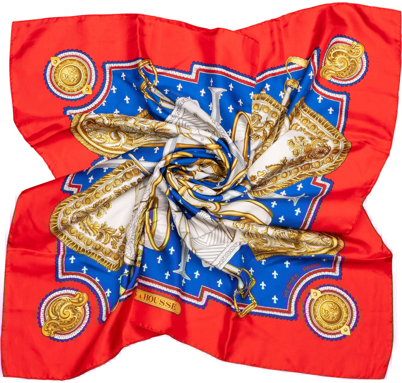 Hermès Hermès Classic "SELLES A HOUSSE" Silk Carre 90 Scarf Tuch Rood