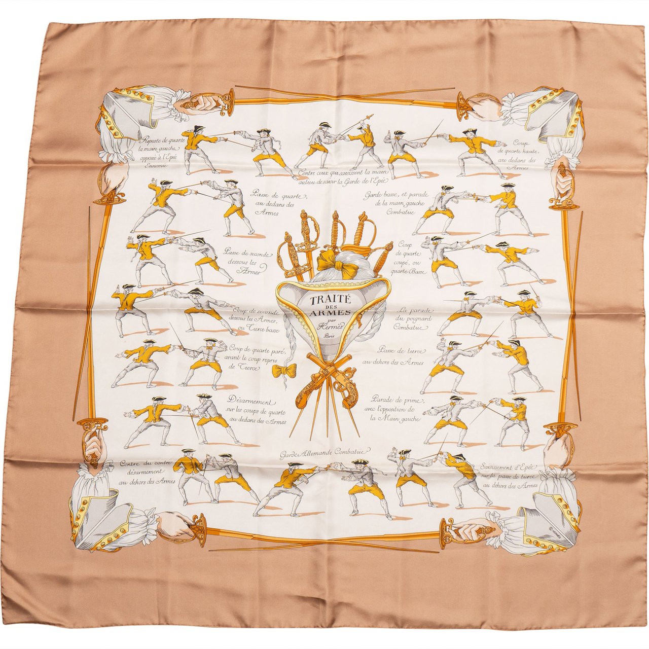 Hermès Hermès Classic "TRAITÉ DES ARMES" Silk Carre 90 Scarf Tuch Bruin