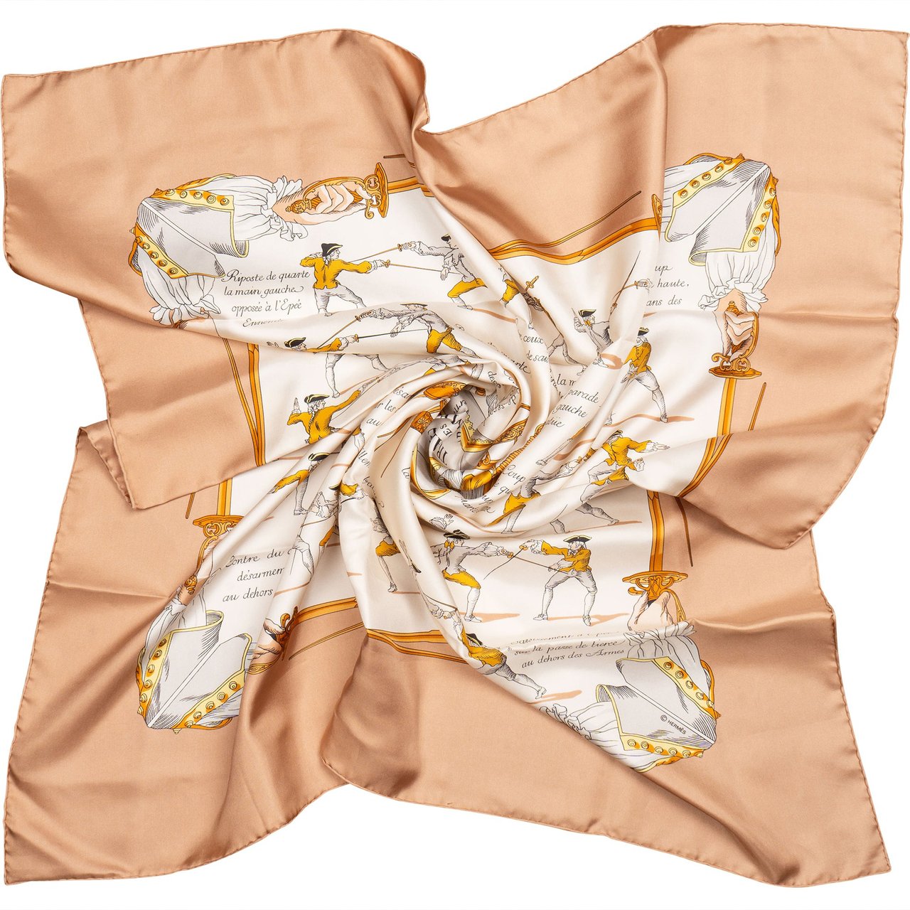 Hermès Classic "TRAITÉ DES ARMES" Silk Carre 90 Scarf Tuch Bruin