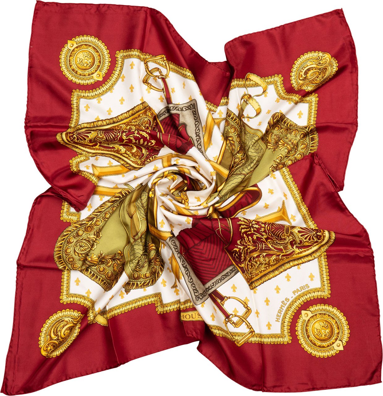 Hermès Hermès Classic "SELLES A HOUSSE" Silk Carre 90 Scarf Tuch Rood
