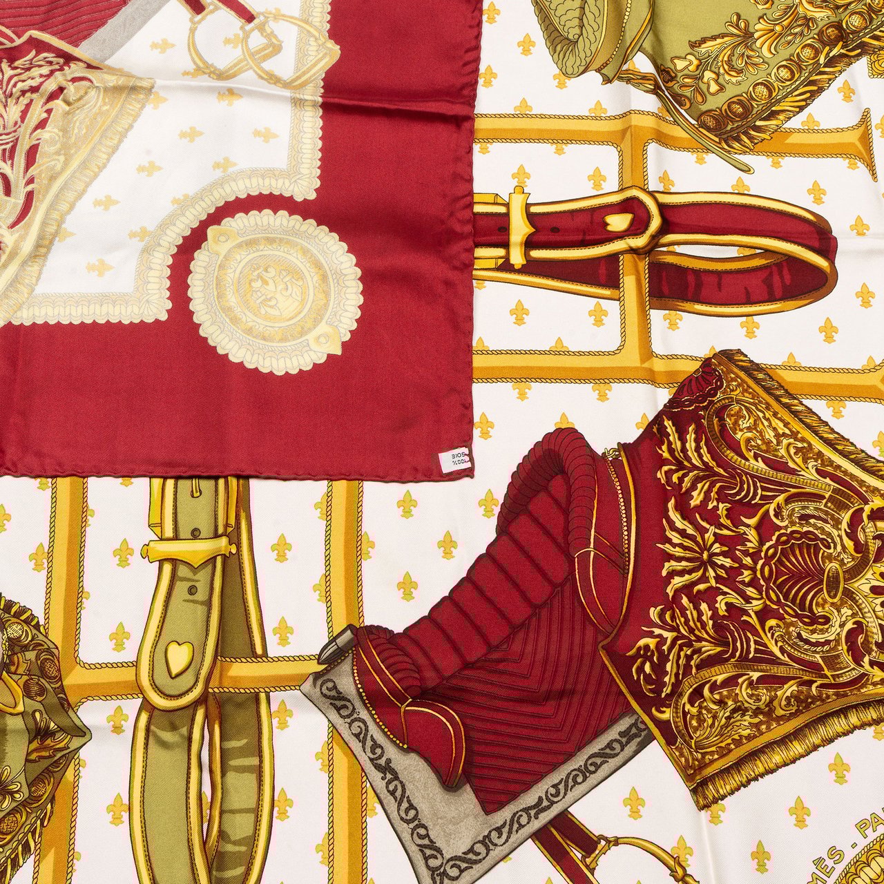 Hermès Hermès Classic "SELLES A HOUSSE" Silk Carre 90 Scarf Tuch Rood