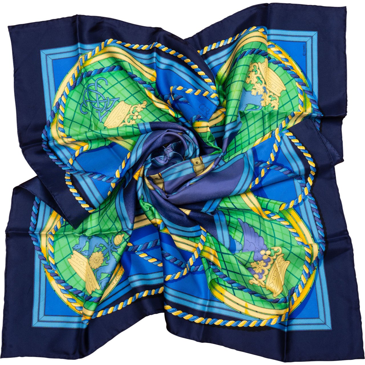 Hermès Hermès Classic "GRANDE TENUE" Silk Carre 90 Scarf Tuch Blauw