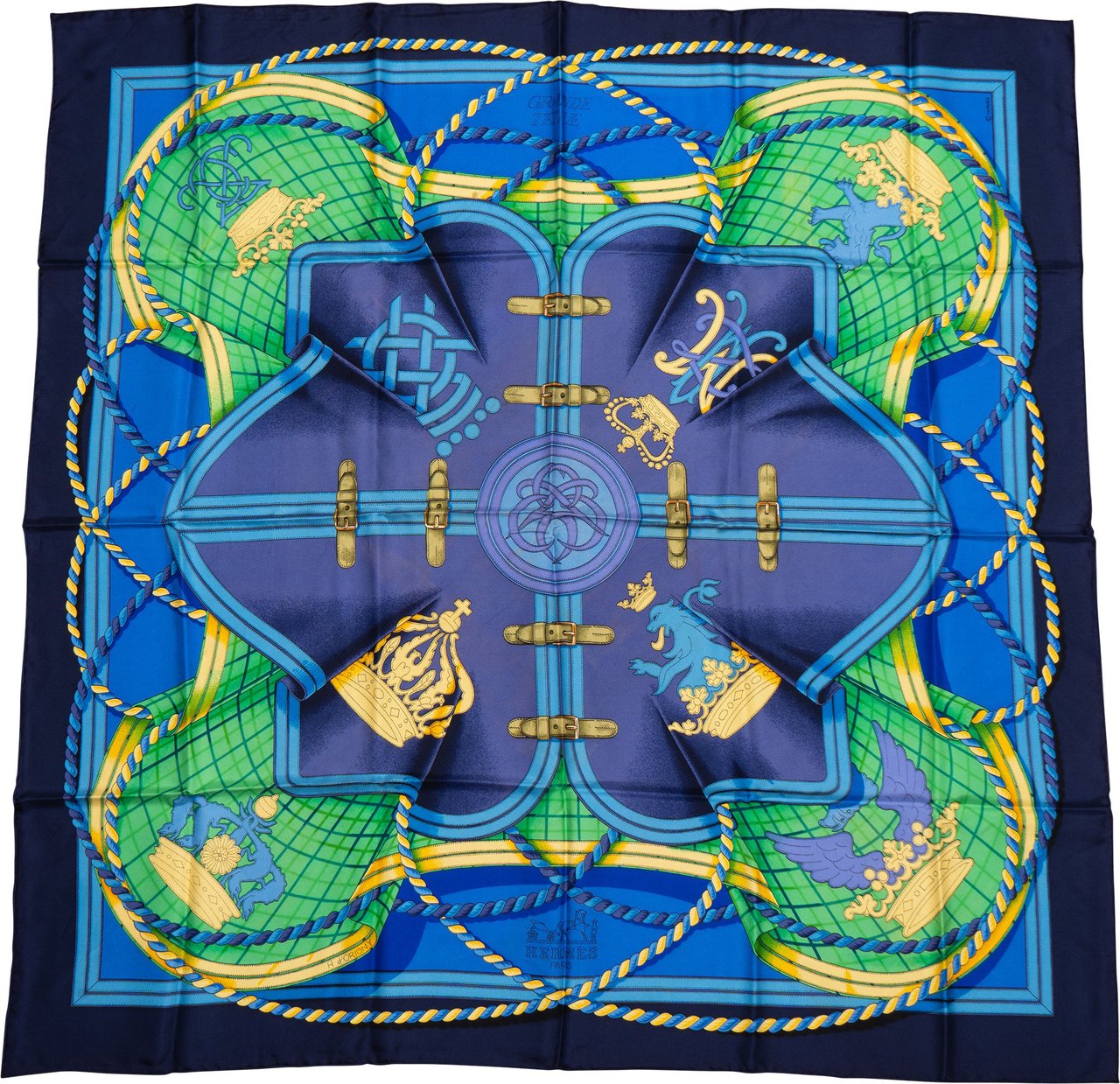 Hermès Hermès Classic "GRANDE TENUE" Silk Carre 90 Scarf Tuch Blauw