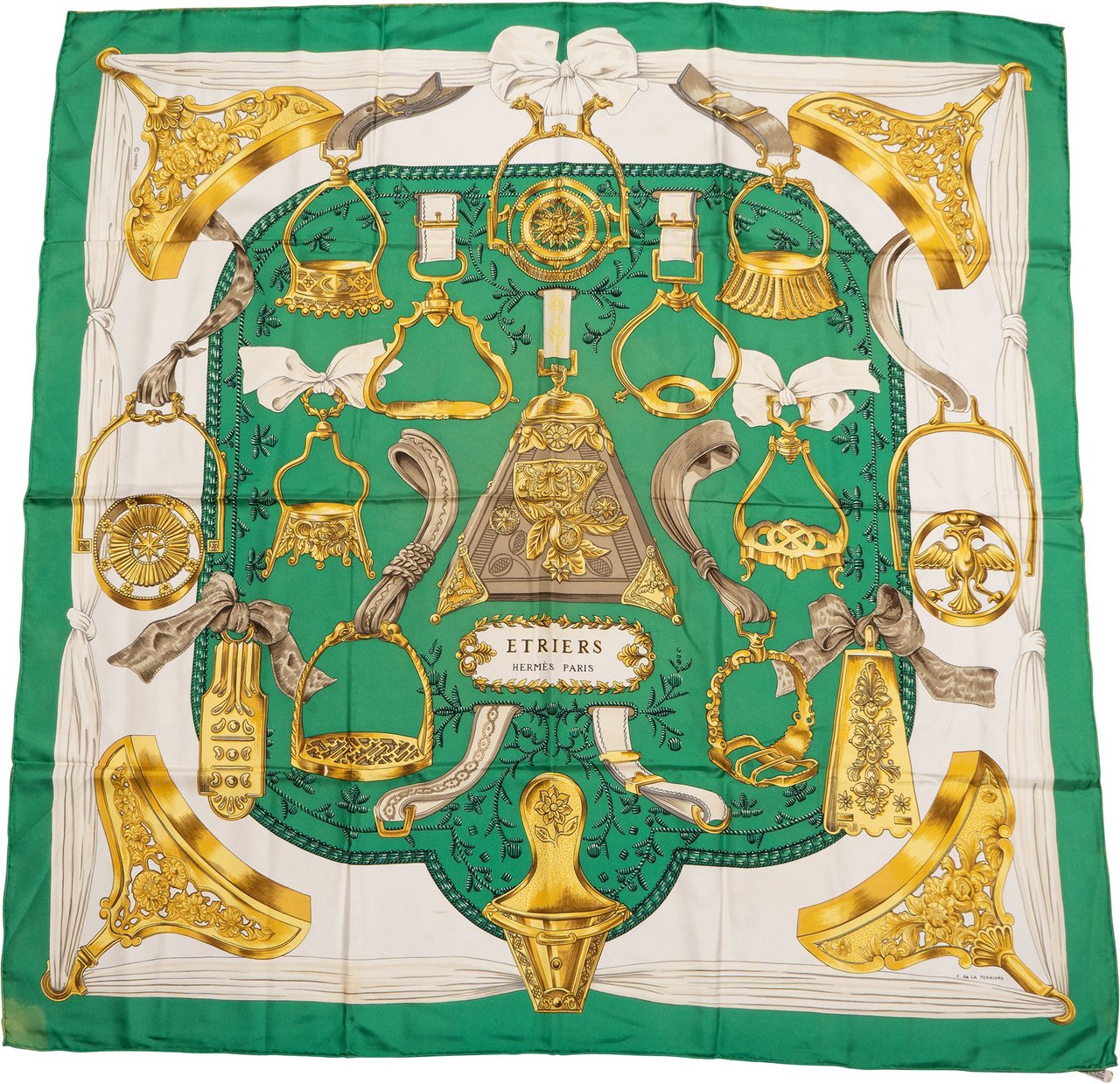 Hermès Hermès Classic "ETRIERS" Silk Carre 90 Scarf Tuch Groen
