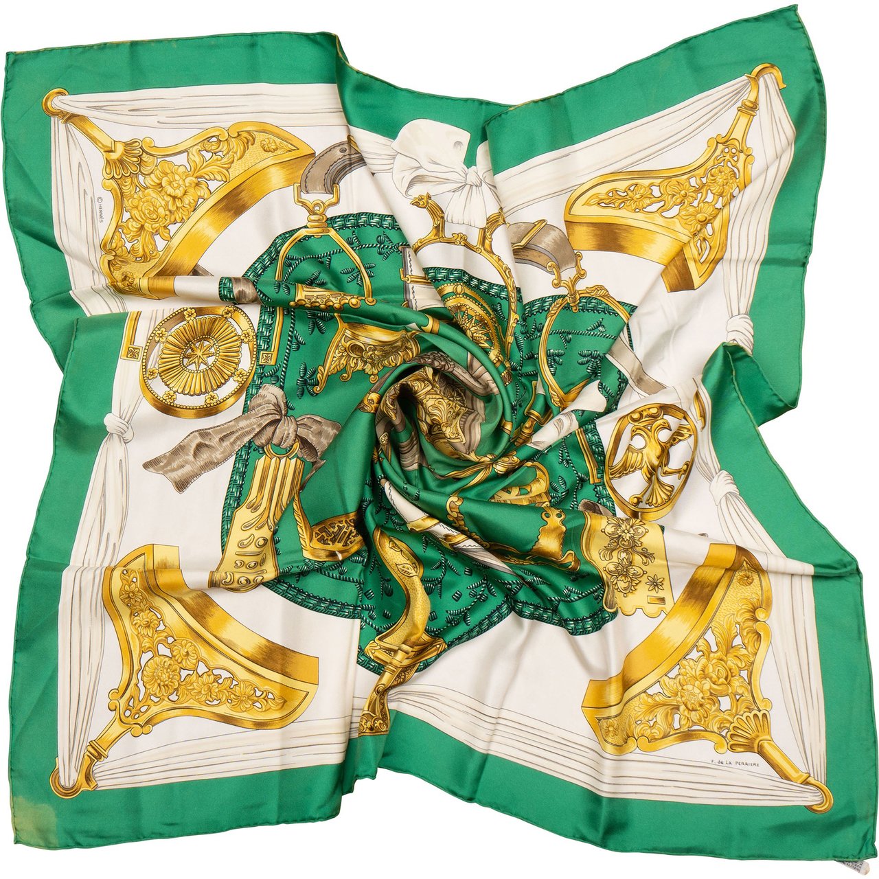 Hermès Hermès Classic "ETRIERS" Silk Carre 90 Scarf Tuch Groen