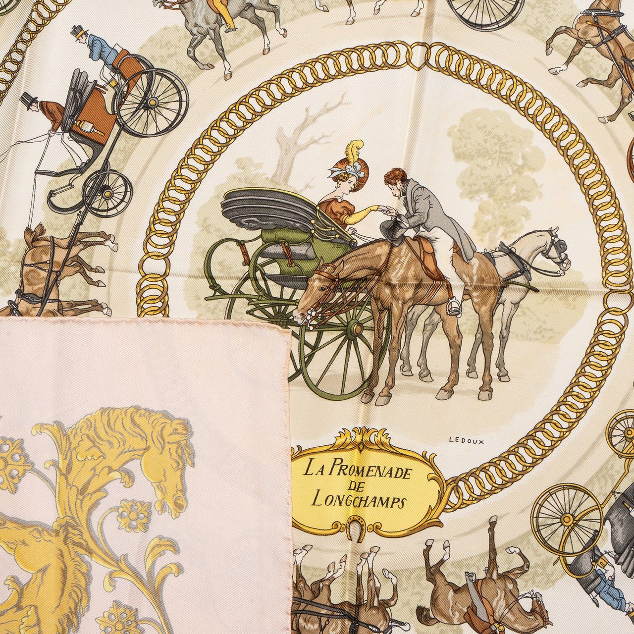 Hermès Hermès Classic "LA PROMENADE DE LONGCHAMPS" Silk Carre 90 Scarf Tuch Rood