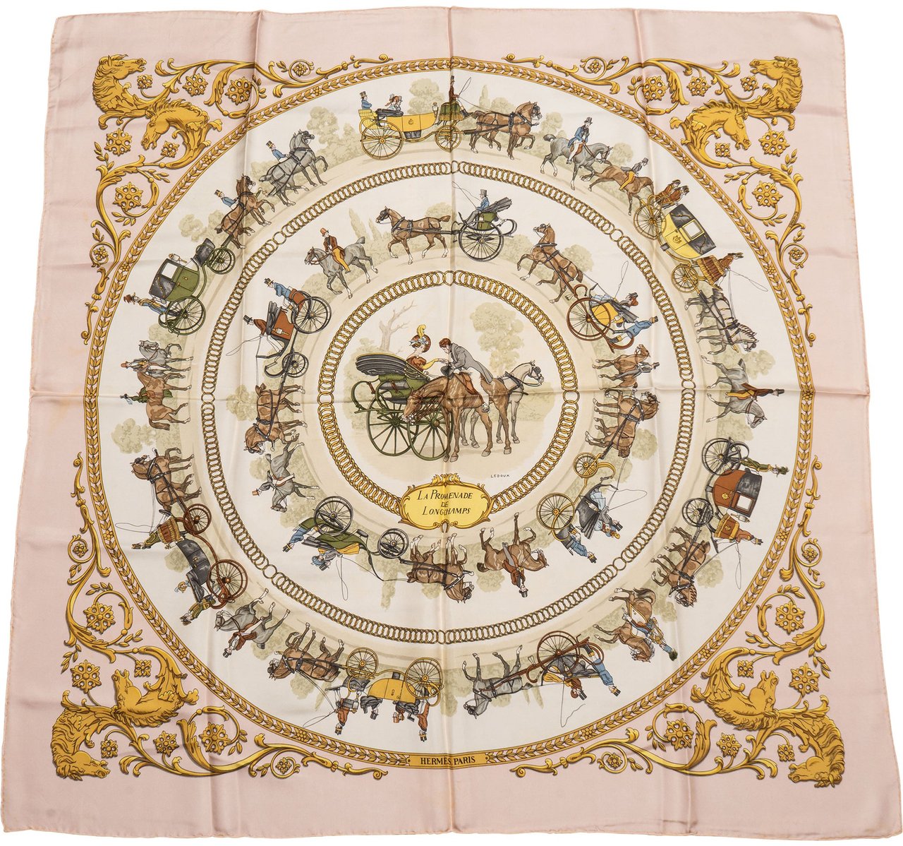 Hermès Hermès Classic "LA PROMENADE DE LONGCHAMPS" Silk Carre 90 Scarf Tuch Rood