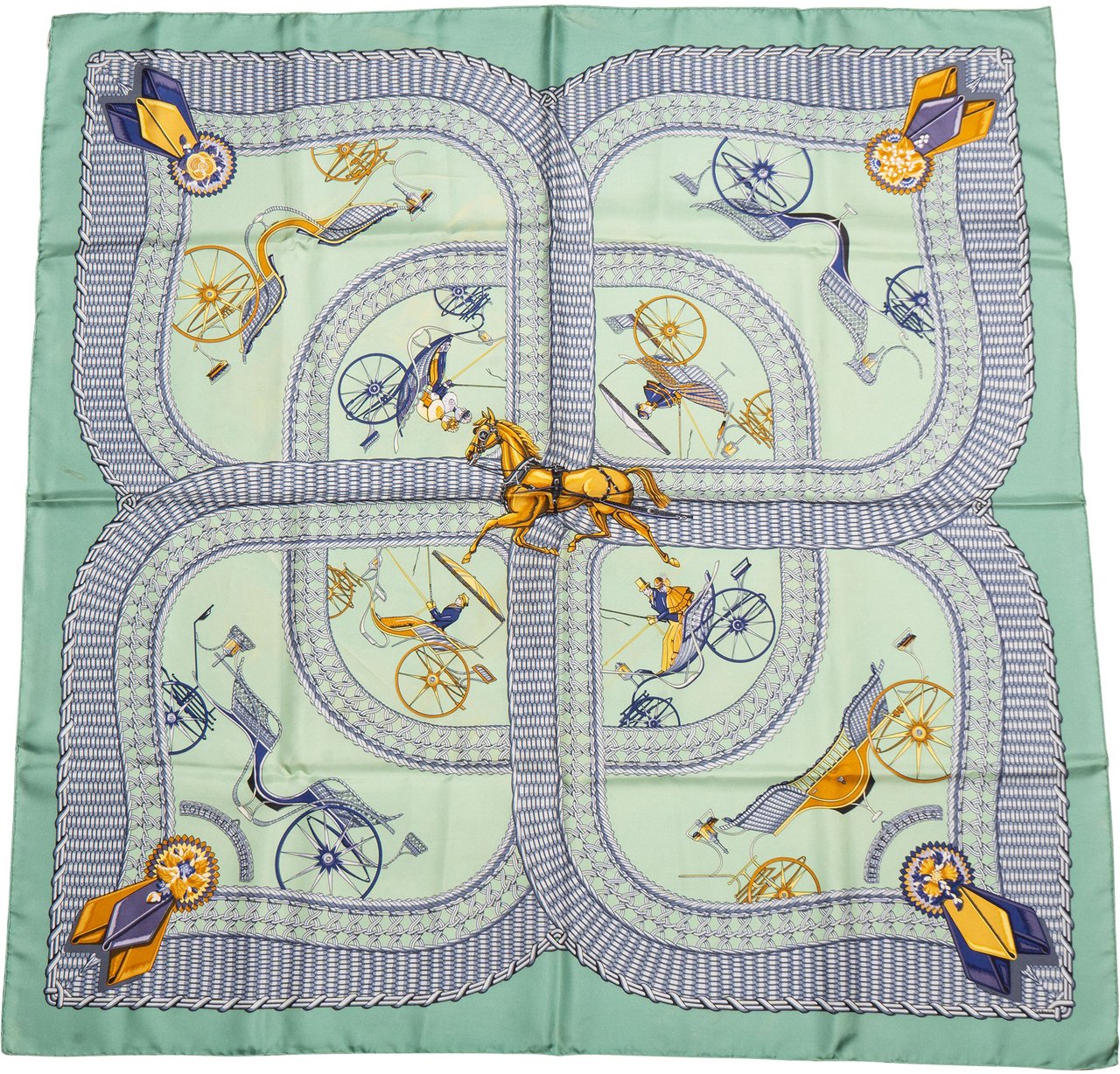 Hermès Hermès Classic "Entraineur" Silk Carre 90 Scarf Tuch Groen