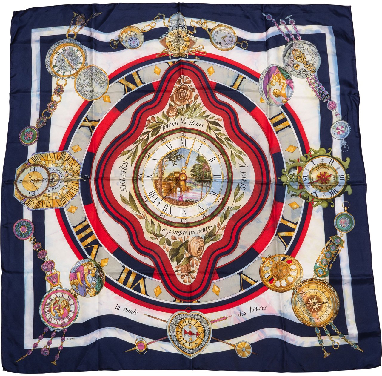 Hermès Hermès Classic "parmi le fleurs" Silk Carre 90 Scarf Tuch Blauw