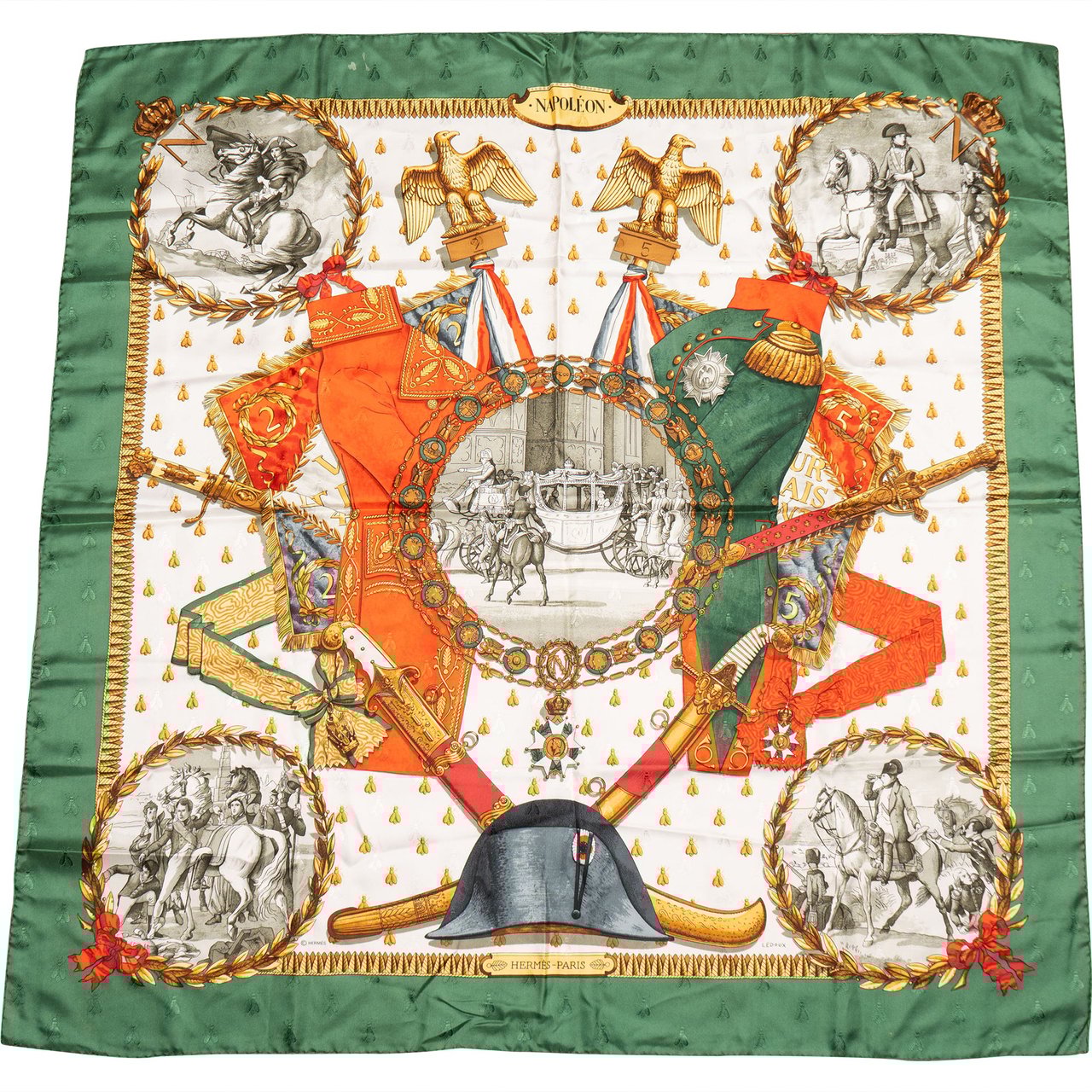 Hermès Hermès Classic NAPOLÉON" Silk Carre 90 Scarf Tuch Groen