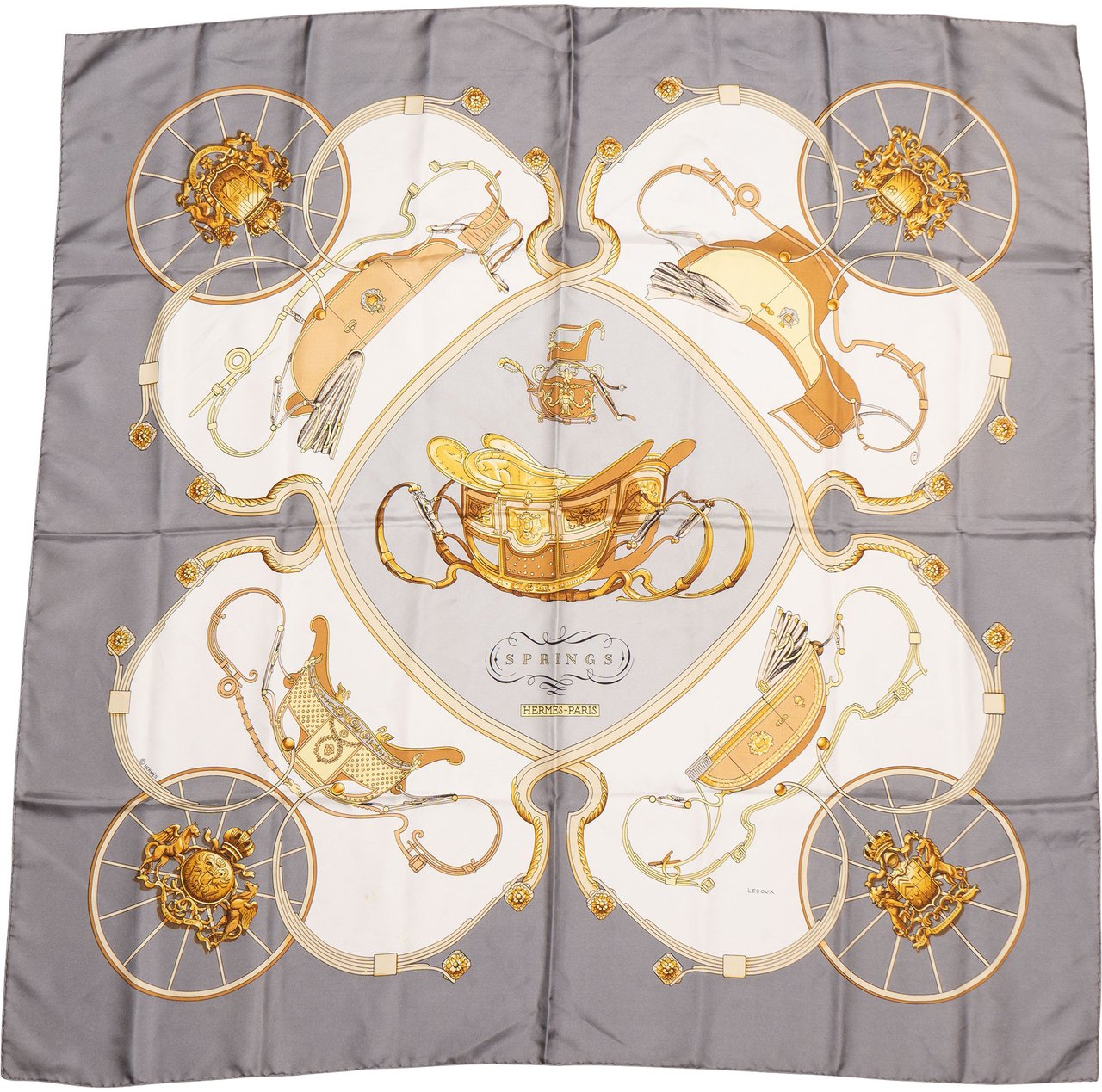 Hermès Hermès Classic "SPRINGS" Silk Carre 90 Scarf Tuch Donkergrijs