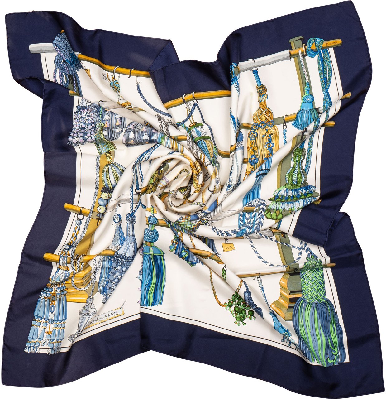 Hermès Hermès Classic "Passemenerie" Silk Carre 90 Scarf Tuch Blauw