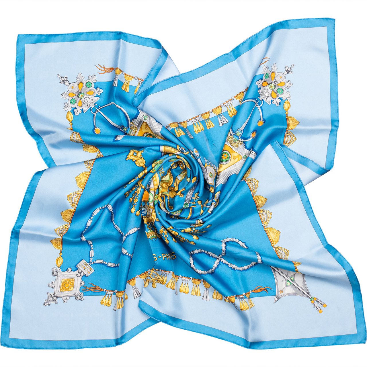 Hermès Hermès Classic "PARURES DES SABLES" Silk Carre 90 Scarf Tuch Blauw