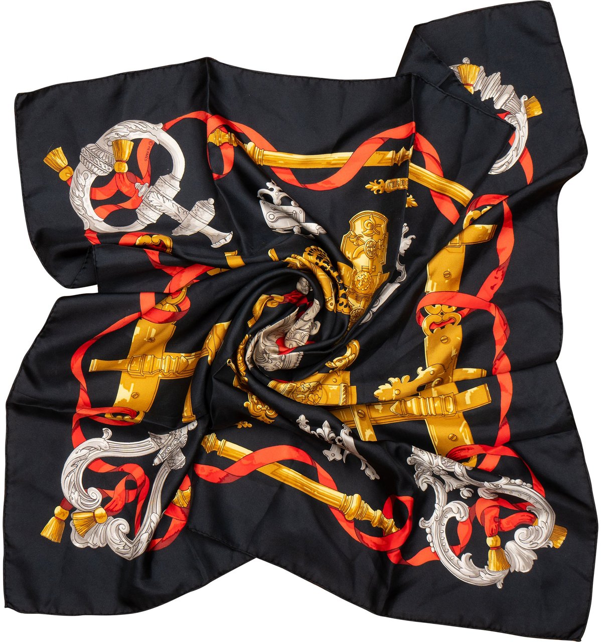 Hermès Hermès Classic "FERRONNERIE" Silk Carre 90 Scarf Tuch Zwart