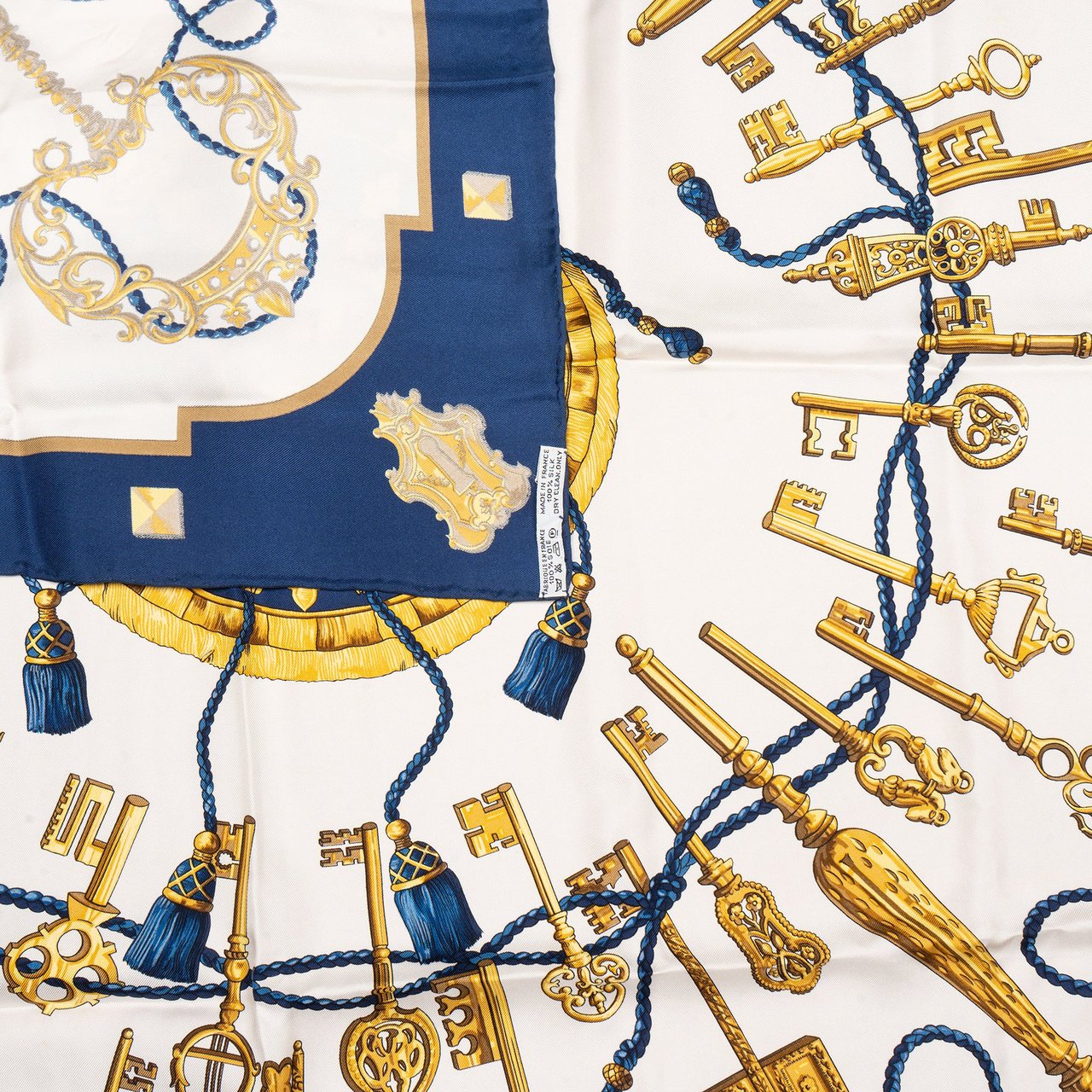 Hermès Hermès Classic "Les Clefs" Silk Carre 90 Scarf Tuch Blauw