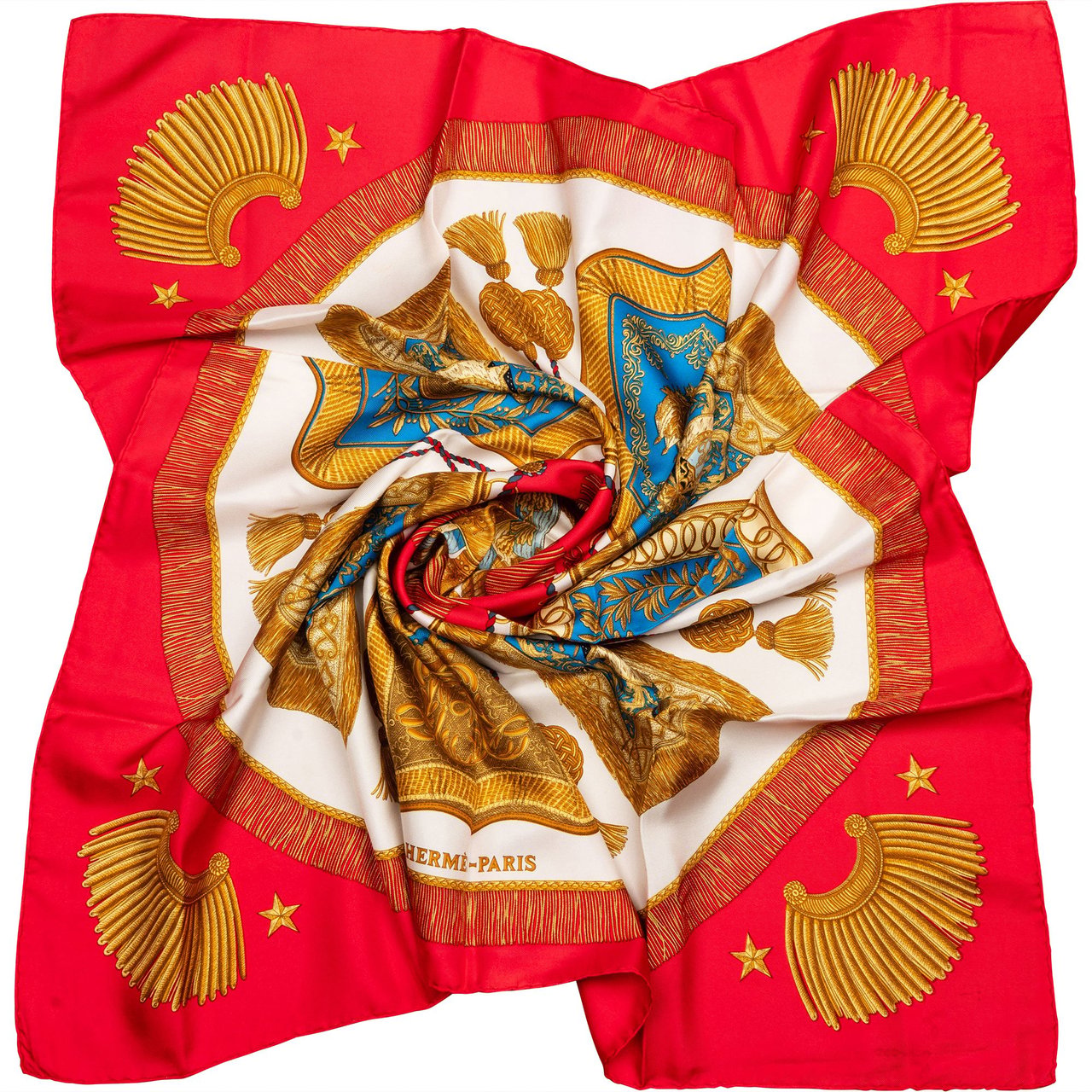 Hermès Classic "Les Clefs" Silk Carre 90 Scarf Tuch Rood