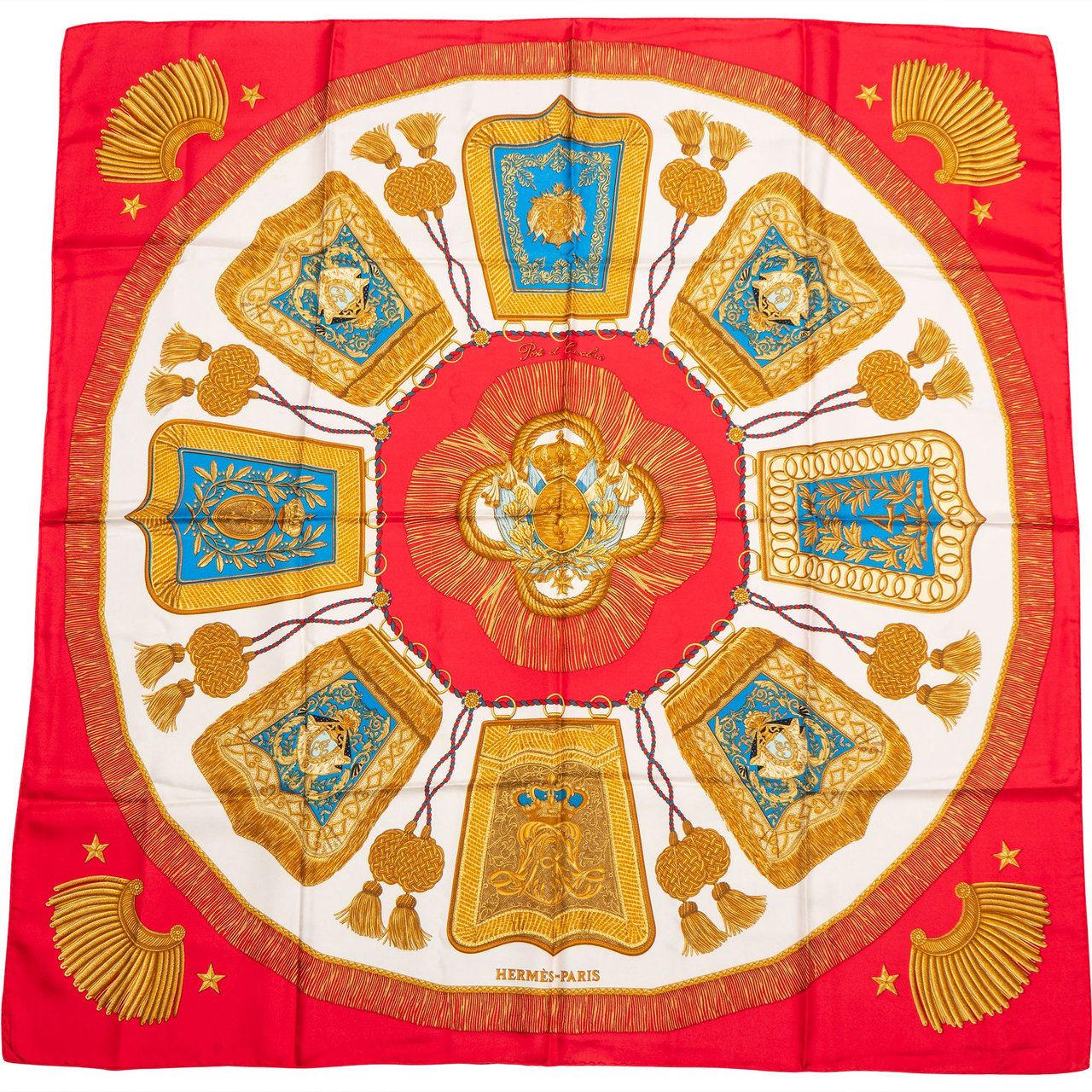 Hermès Classic "Les Clefs" Silk Carre 90 Scarf Tuch Rood