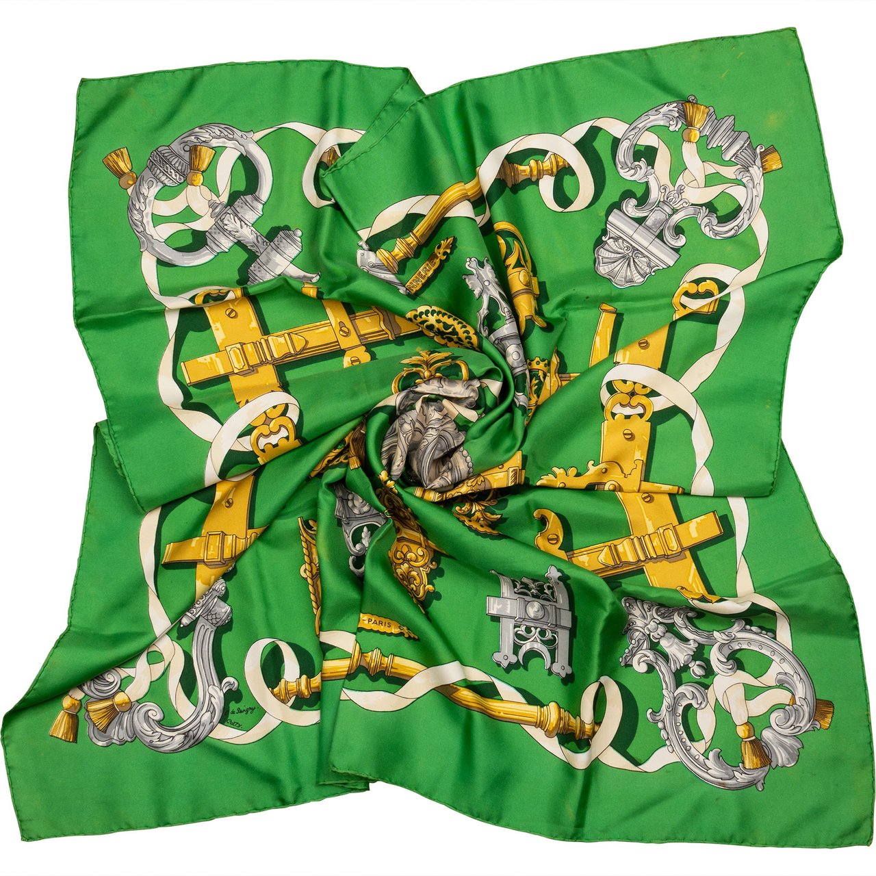 Hermès Hermès Classic "FERRONNERIE" Silk Carre 90 Scarf Tuch Groen