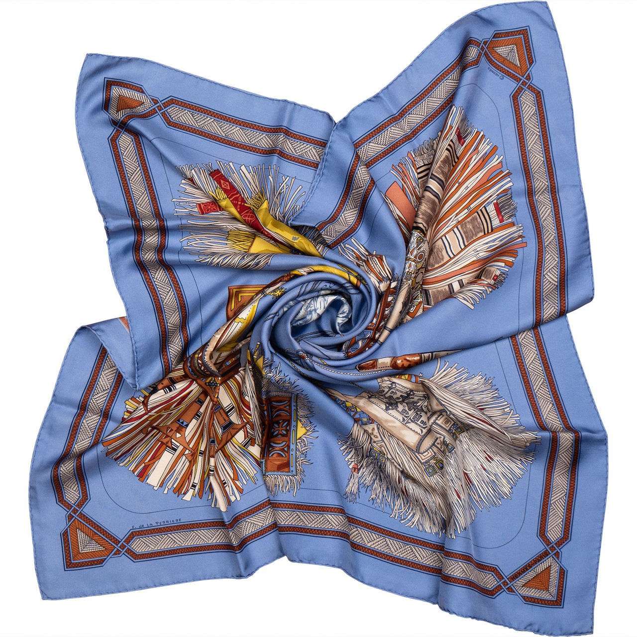 Hermès Hermès Classic "CUIRS DU DESERT" Silk Carre 90 Scarf Tuch Blauw
