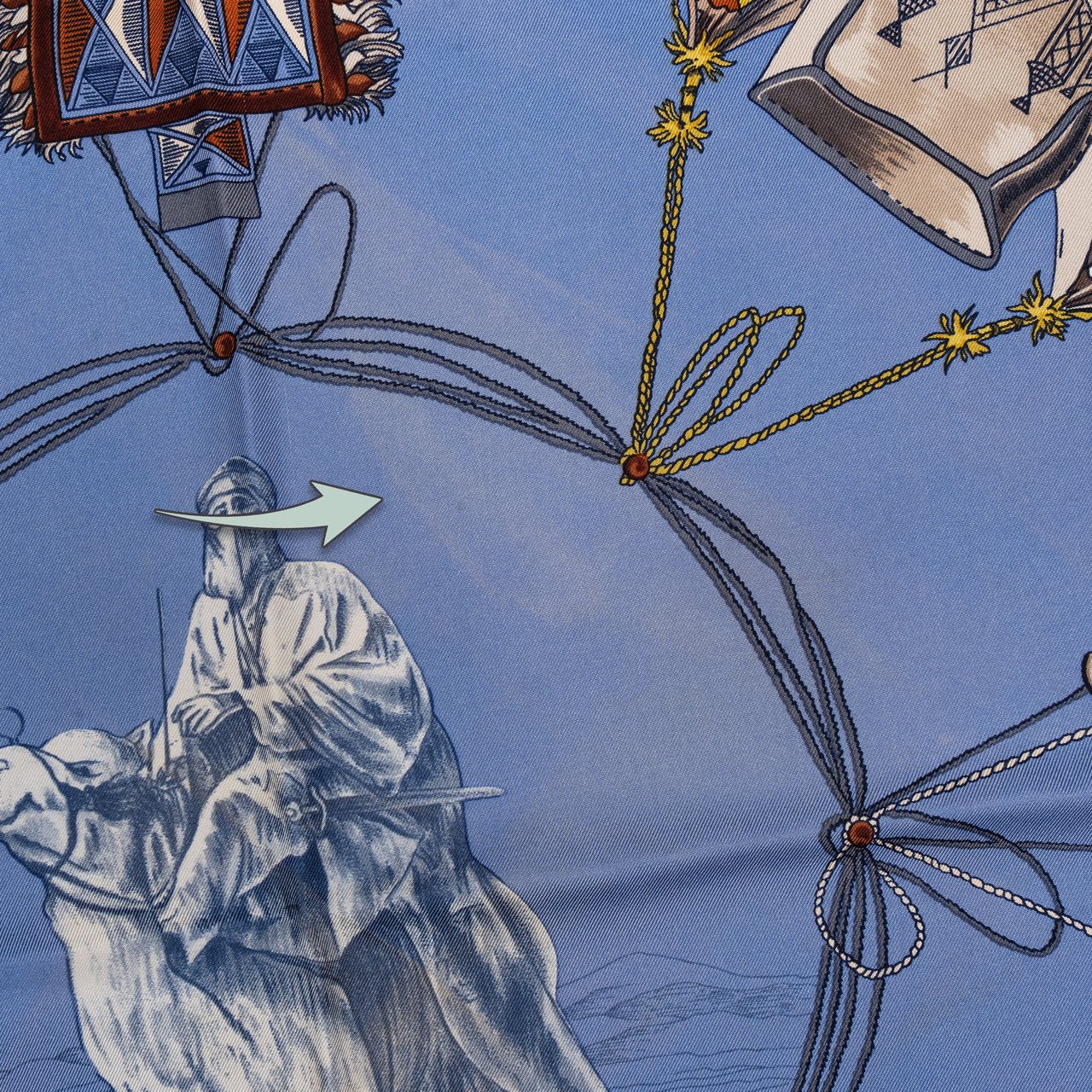 Hermès Hermès Classic "CUIRS DU DESERT" Silk Carre 90 Scarf Tuch Blauw