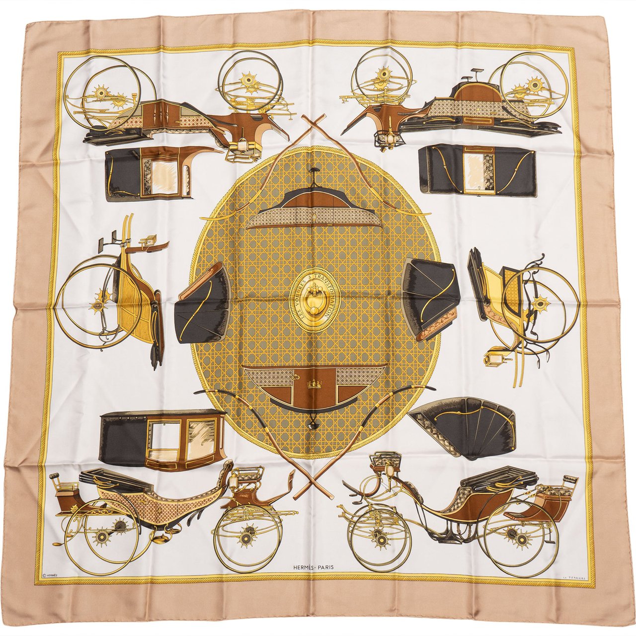 Hermès Hermès Classic "Carriage" Silk Carre 90 Scarf Tuch Bruin