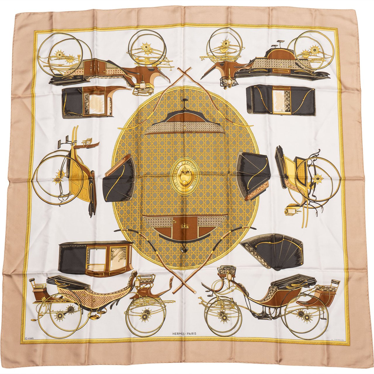 Hermès Hermès Classic "Carriage" Silk Carre 90 Scarf Tuch Bruin