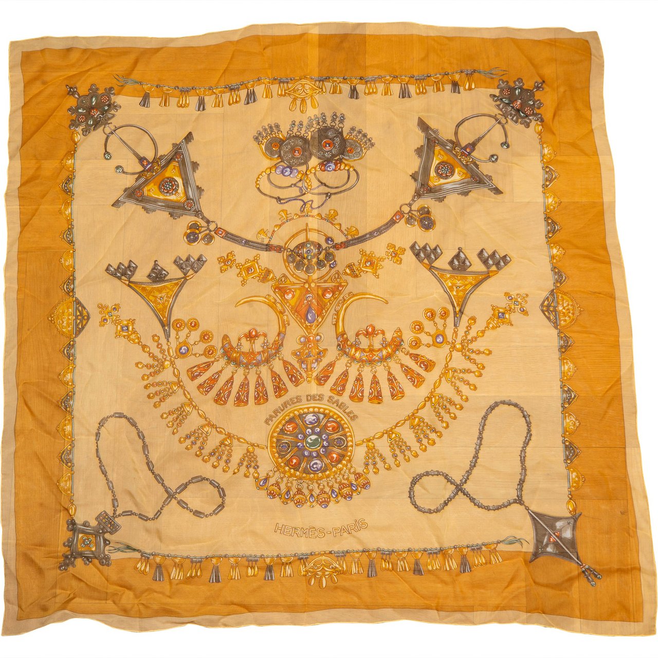 Hermès Hermès Light "FARURES DES SABLES" Silk Carre 90 Scarf Tuch Beige
