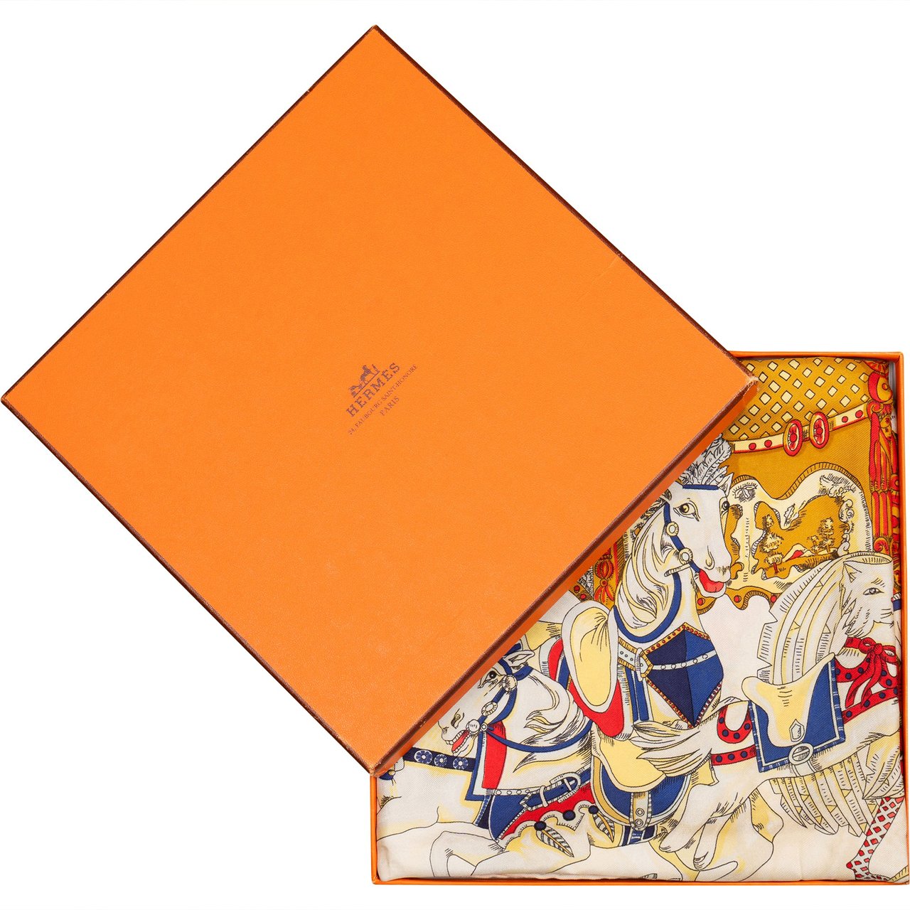 Hermès Classic "Carriage" Silk Carre 90 Scarf Tuch Wit