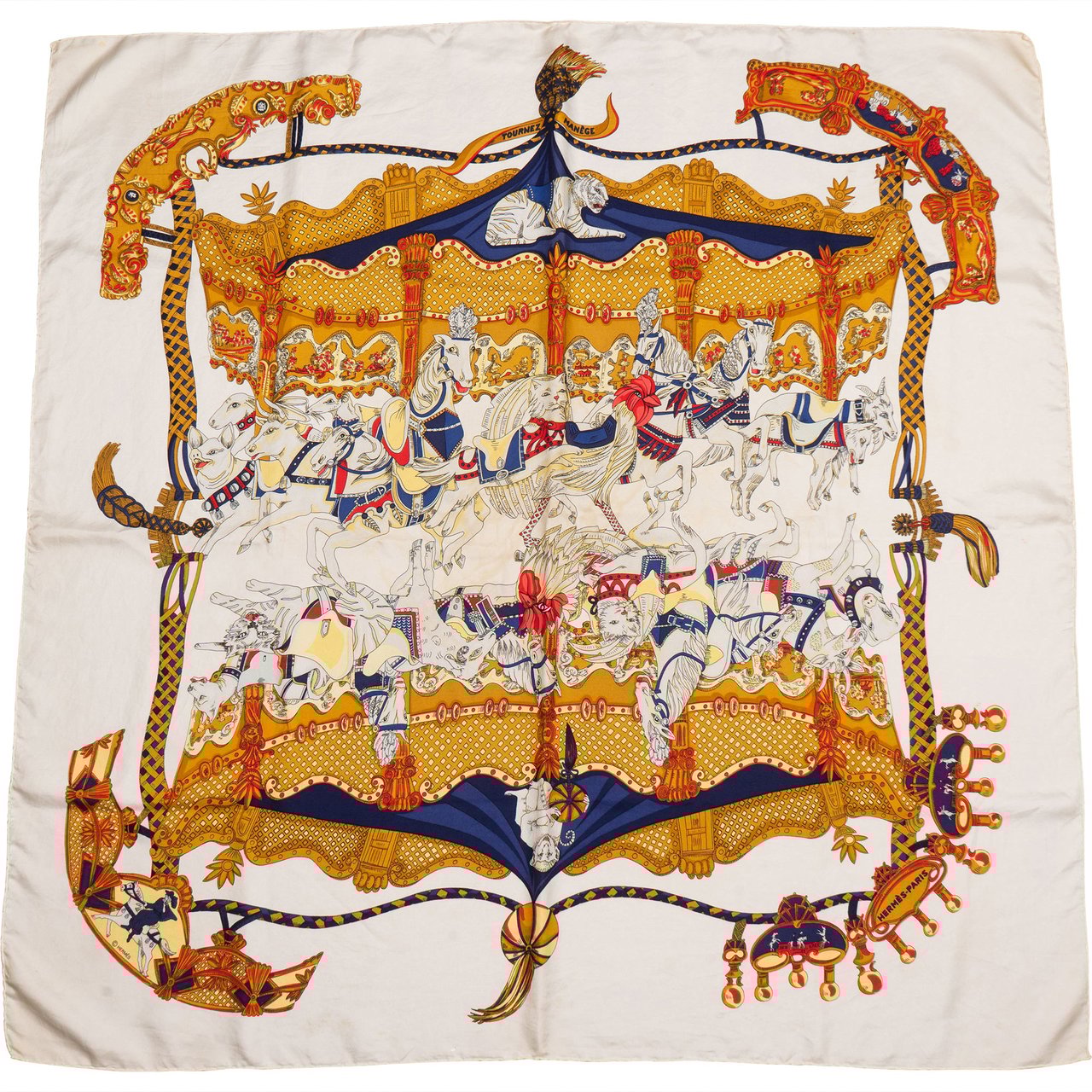 Hermès Hermès Classic "Carriage" Silk Carre 90 Scarf Tuch Wit