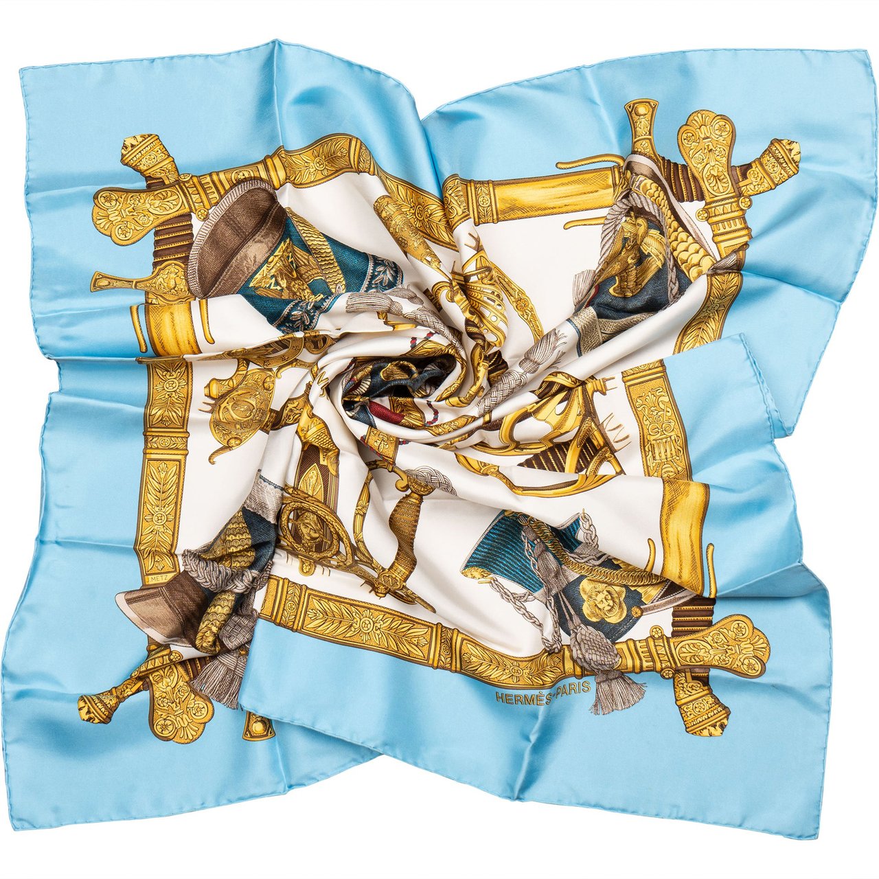 Hermès Hermès Classic "GRAND UNIFORME" Silk Carre 90 Scarf Tuch Blauw