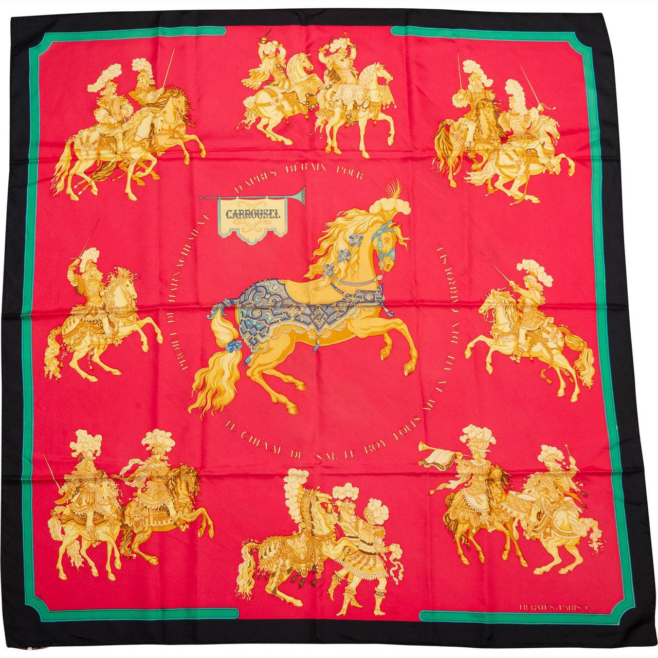 Hermès Classic "CARROUSEL" Silk Carre 90 Scarf Tuch Rood