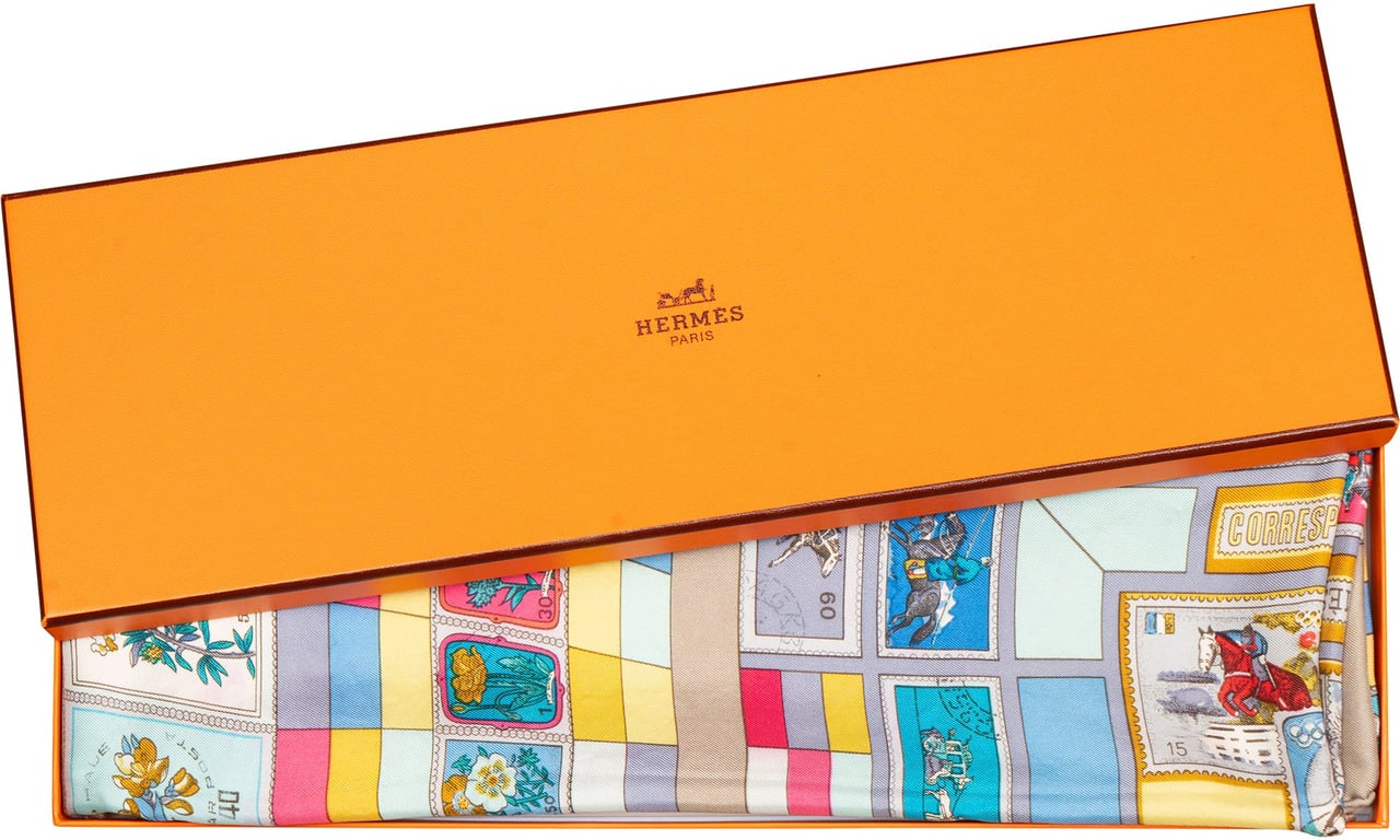 Hermès Classic "CORRESPONDANCE" Silk Carre 90 Scarf Tuch Donkergrijs