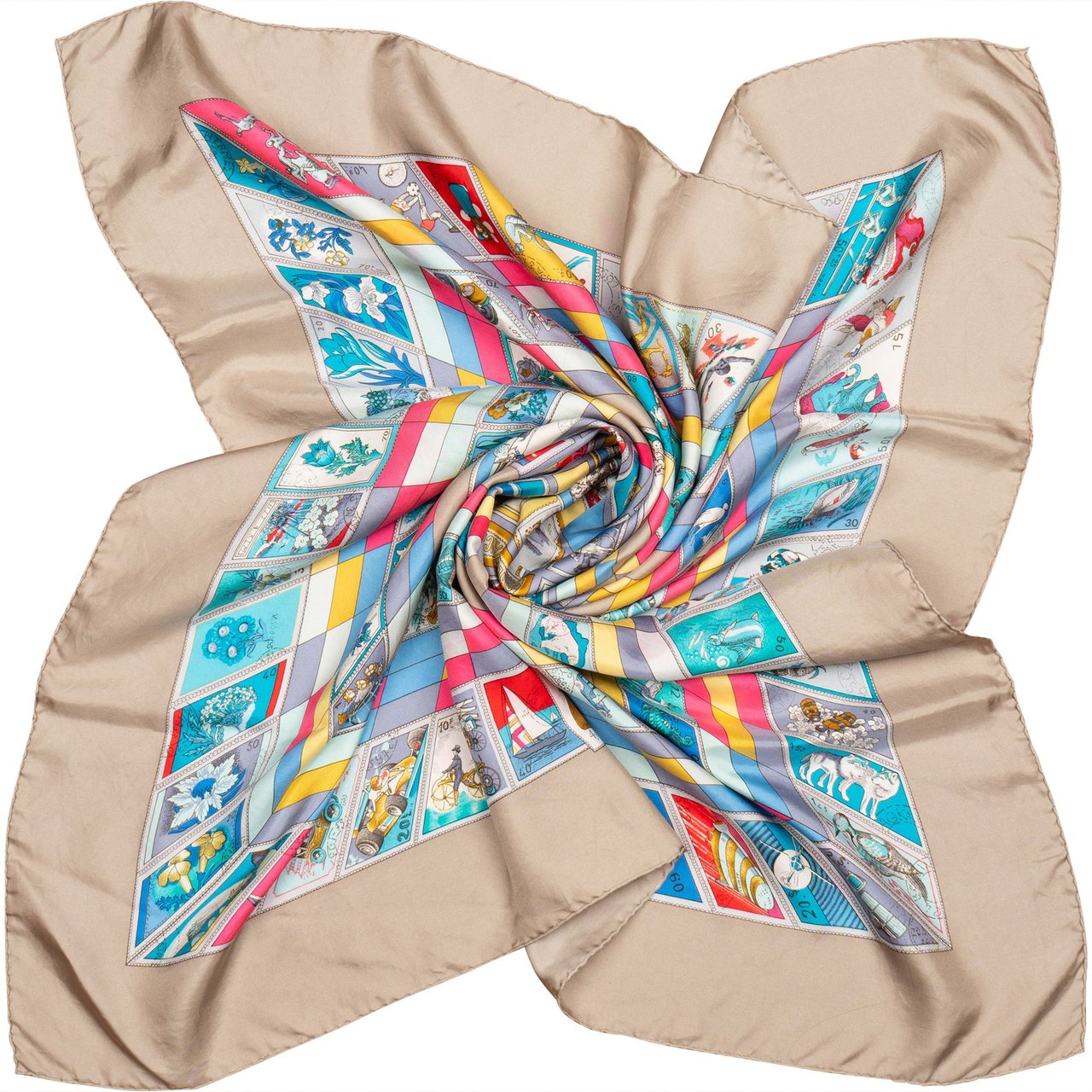 Hermès Classic "CORRESPONDANCE" Silk Carre 90 Scarf Tuch Donkergrijs